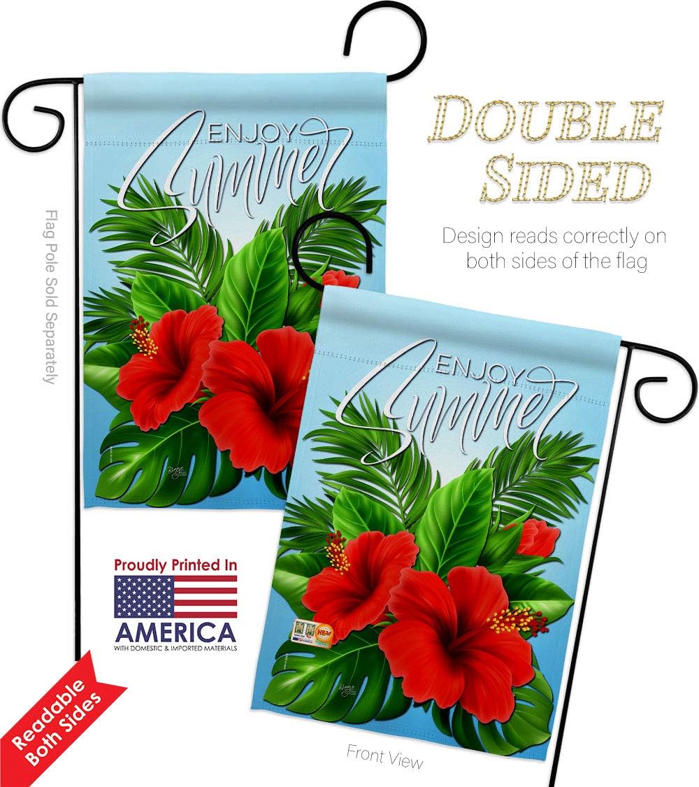 Breeze Decor Enjoy Hibiscus Garden House Flag Set Coastal Tropical Ocean Beach Seashells Pineapple Outdoor Summer Aloha Decoration Banner Small Yard Gift Double-Sided, Made in USA