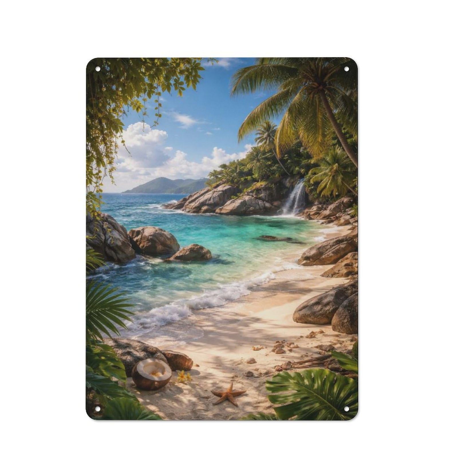 Tropical Beach Waterfall Paradise Rustic Tin Sign 40x30cm for Café Or Restaurant, for Café Owners And Decorators, for Retro Home Interiors
