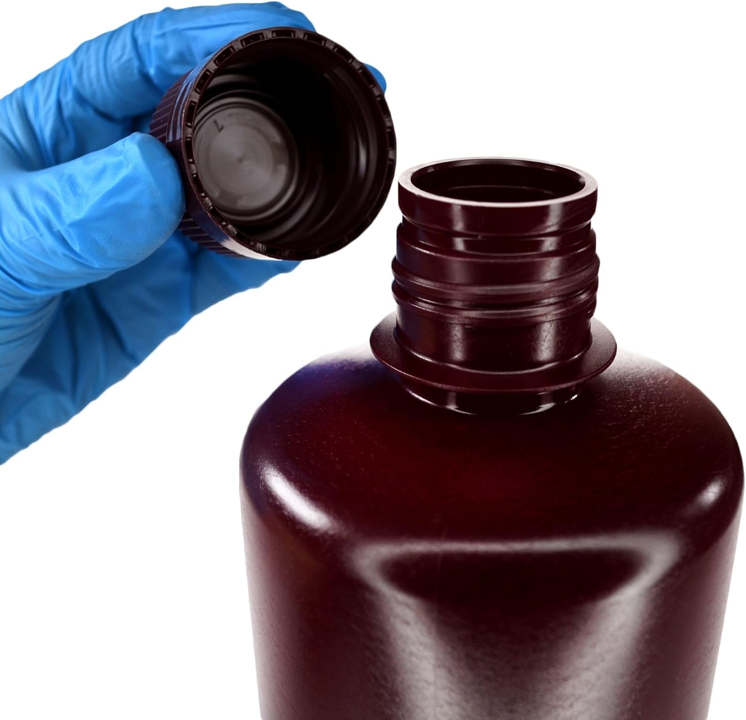 EISCO - Pack of 12 1000mL Narrow Mouth Amber HDPE Reagent Bottles with Polypropylene Caps, Non-Sterile, Light-Sensitive Storage, -100 to 120°C, Leak-Proof Tested, Lab Sample Containers