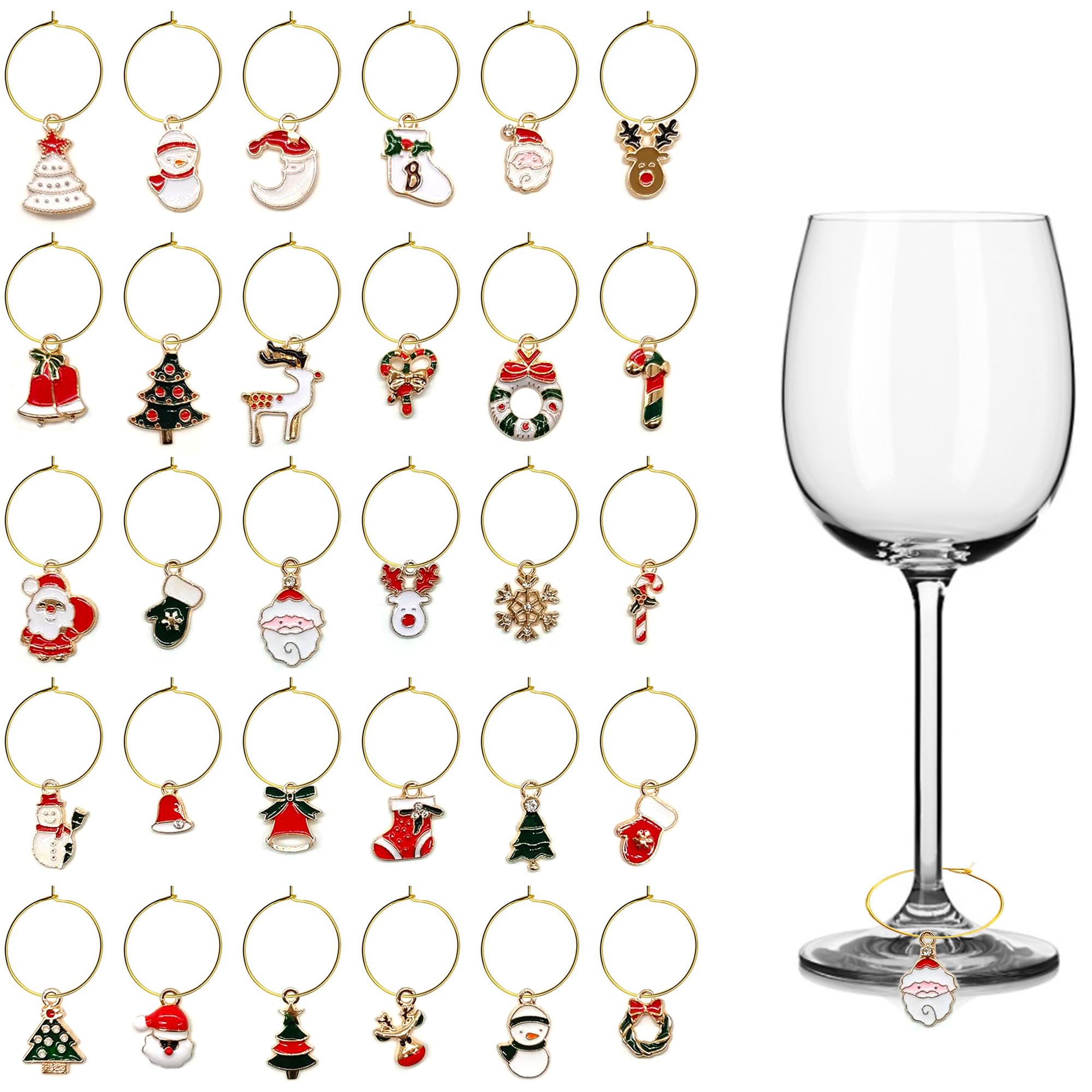Feelava Lot De 12 Breloques Pour Verre à Vin De Noël Avec Ventouse Pour Verres à Pied Ou Sans Pied, Accessoires De Vin, Cadeaux D'hôtesse, Cadeaux De Noël, Décoration De Fête