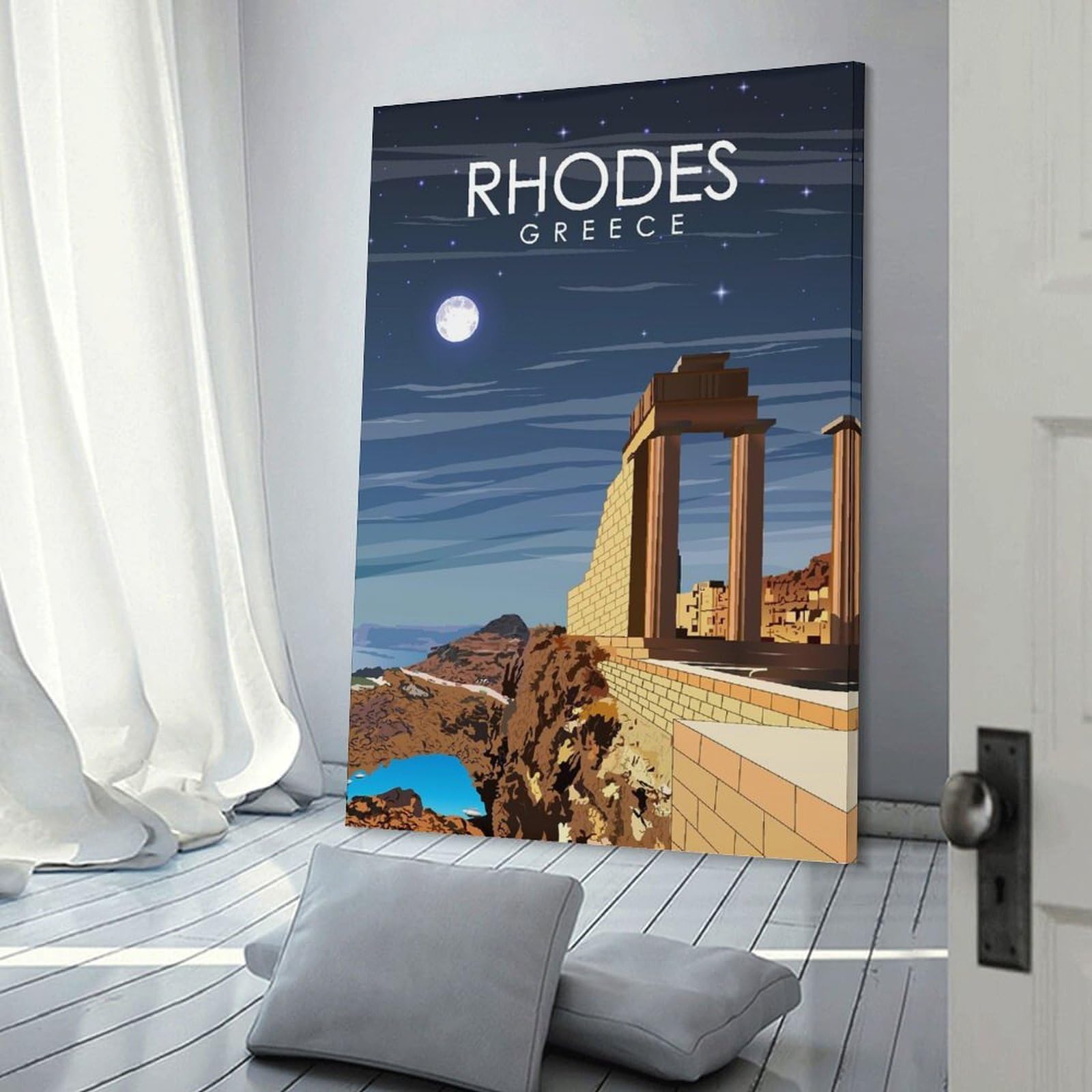 Junmoney Decorative Wall Artwork Rhodes Greece Travel Art, 12x18inch(30x45cm), for Corridors, Hallways Or Apartment Entries, Wall Decor to Refresh Empty Corners