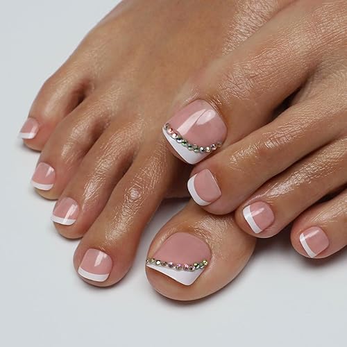 Miniatura 5 de Uñas postizas a presión para mujer, Anyos uñas postizas cortas de punta francesa, uñas cuadradas sólidas, 24 piezas de pegamento en los dedos de los