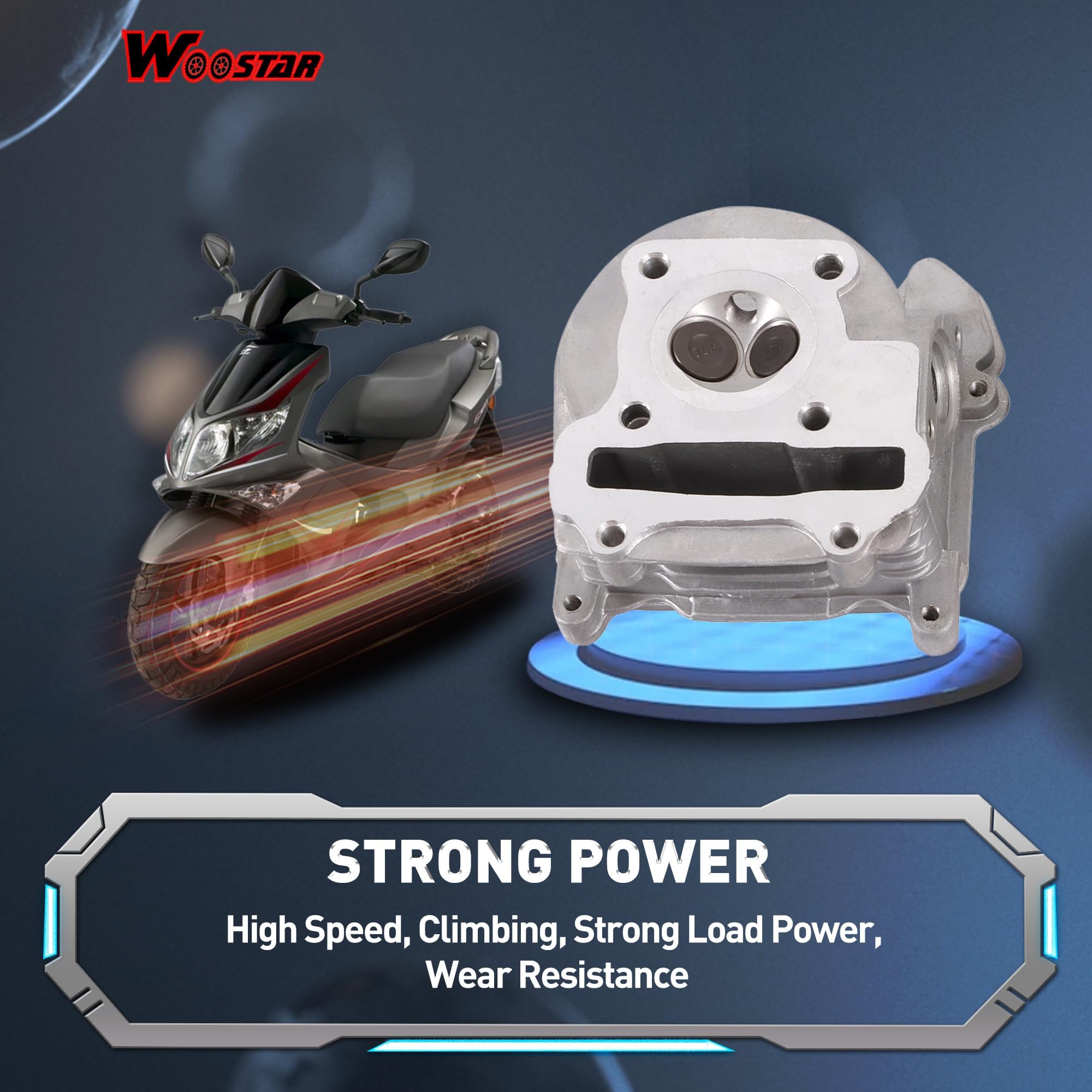 WOOSTAR 47mm Cilindro con Cilindro Culata con Juego de Anillos de Pistón y Kit de Juntas Reemplazo para GY6 72cc 80cc Taotao 49cc 50cc 4 Tiempos 139QMB 139QMA Motor Scooter Ciclomotor ATV