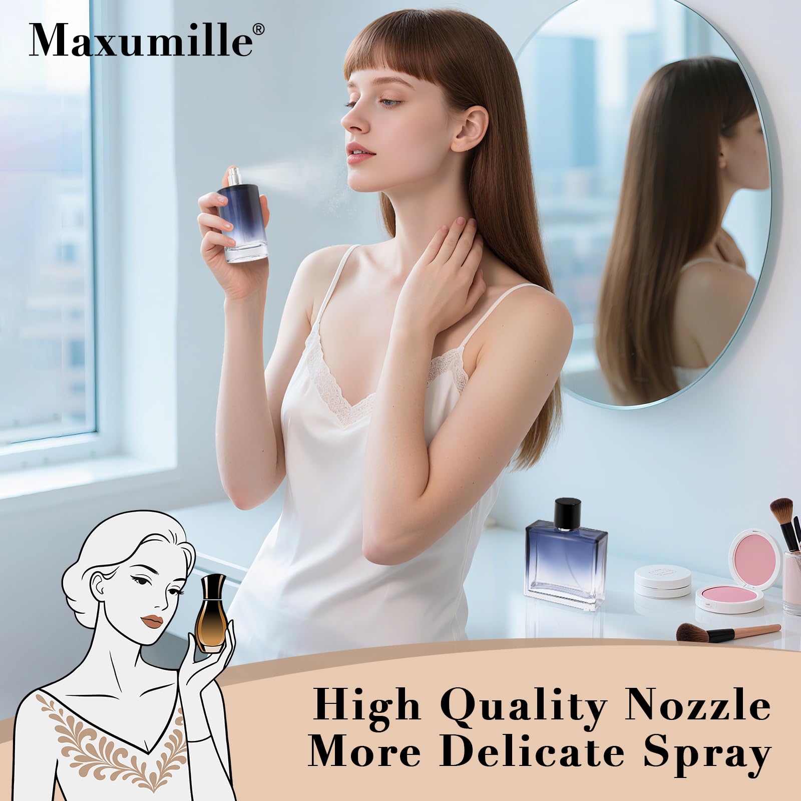 Gradient Blue Glas Perfumy Flakon puste 100 ml, aksamitna torba, okrągłe i kwadratowe, puste opakowanie 100 ml, duża pojemność, do podróży, perfum, alkoholu, do napełniania, wielokrotnego