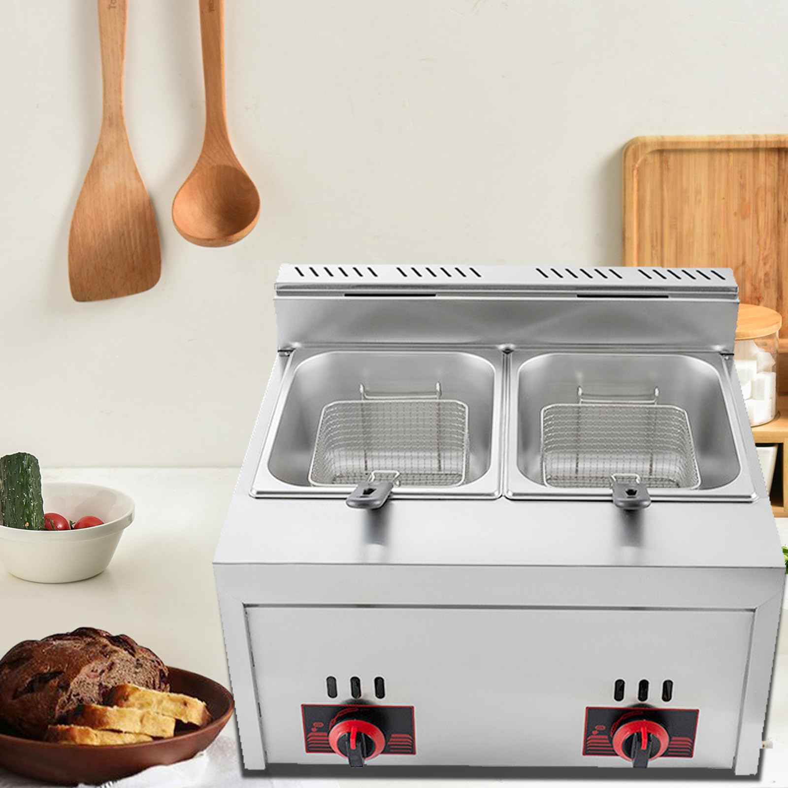 Friteuse à Gaz Professionnelle 6L - Acier Inoxydable, Pour Restaurant Ou Famille