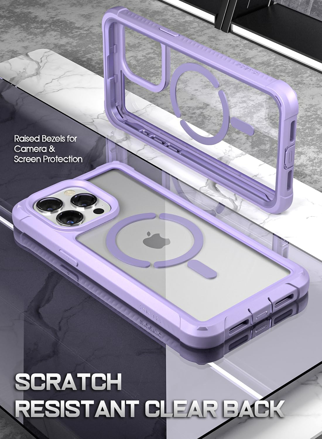 Poetic Guardian MagPro Case for iPhone 15 Pro Max 6.7 Inch,[Compatible with MagSafe][20 FT Mil-Grade Drop Tested] Full-Body Shockproof Rugged Clear Cover with Built-in Screen Protector, Purple/Clear