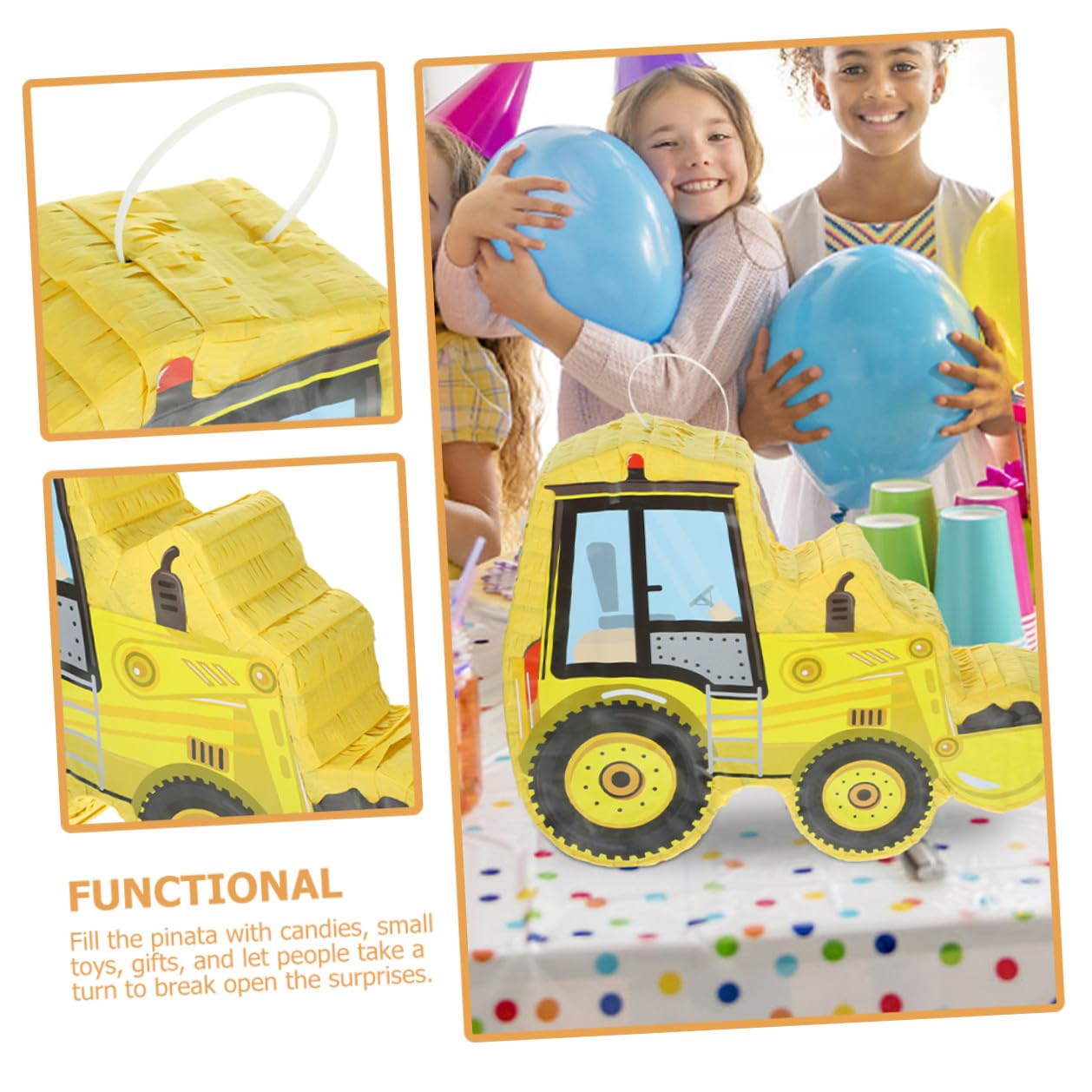 TOYANDONA Piñata de Papel Excavadora para Fiesta Infantil, Color Amarillo, 2 Piezas (piñata Palo para Golpear), Accesorio de Juego Adecuado para Cumpleaños y Eventos Temáticos