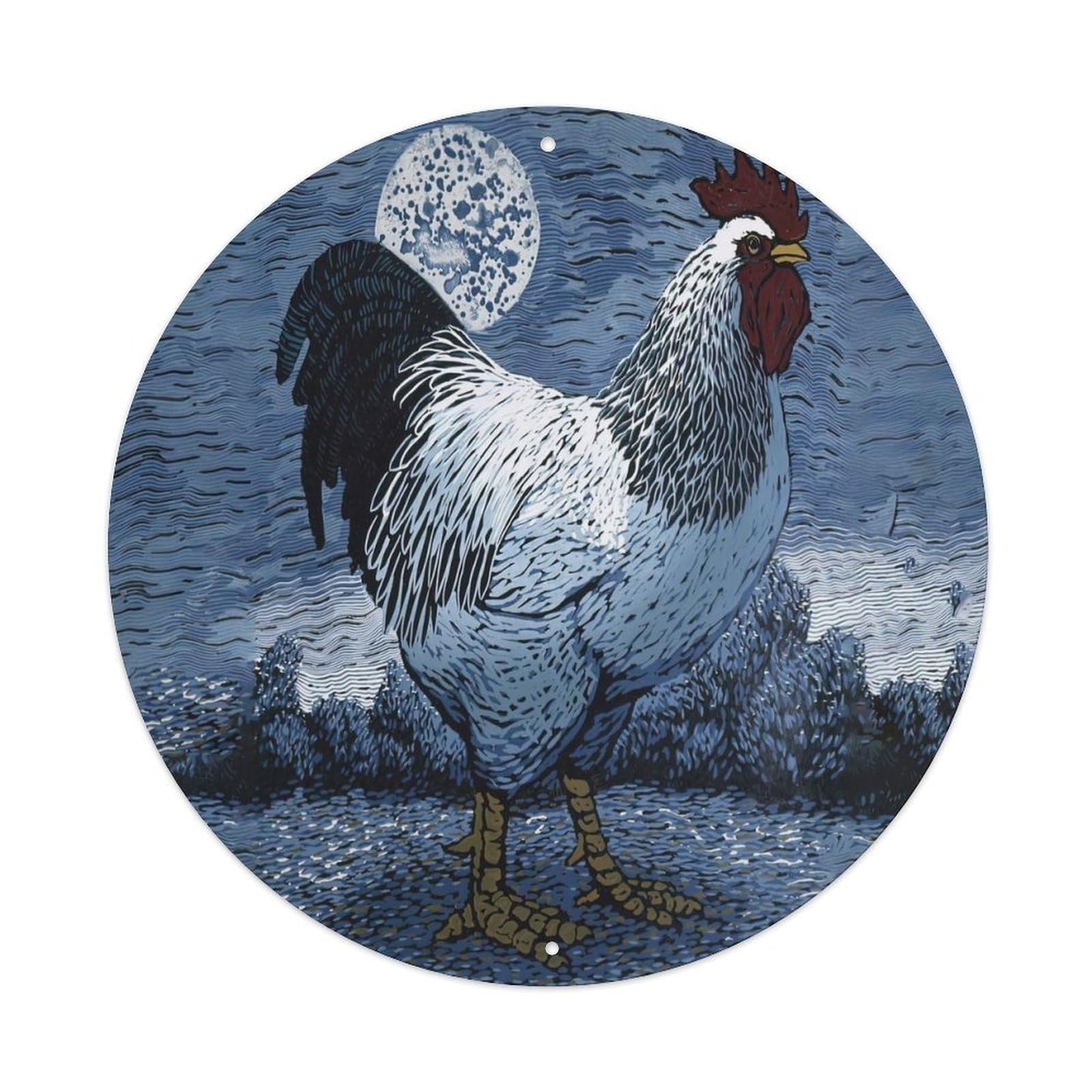 Animal Artwork Big Cock Under The Moon Vintage Metal Tin Sign Plaque Wall Decor for Cafe, Club Bar, Office, Garden Metal Poster 8x8Inch