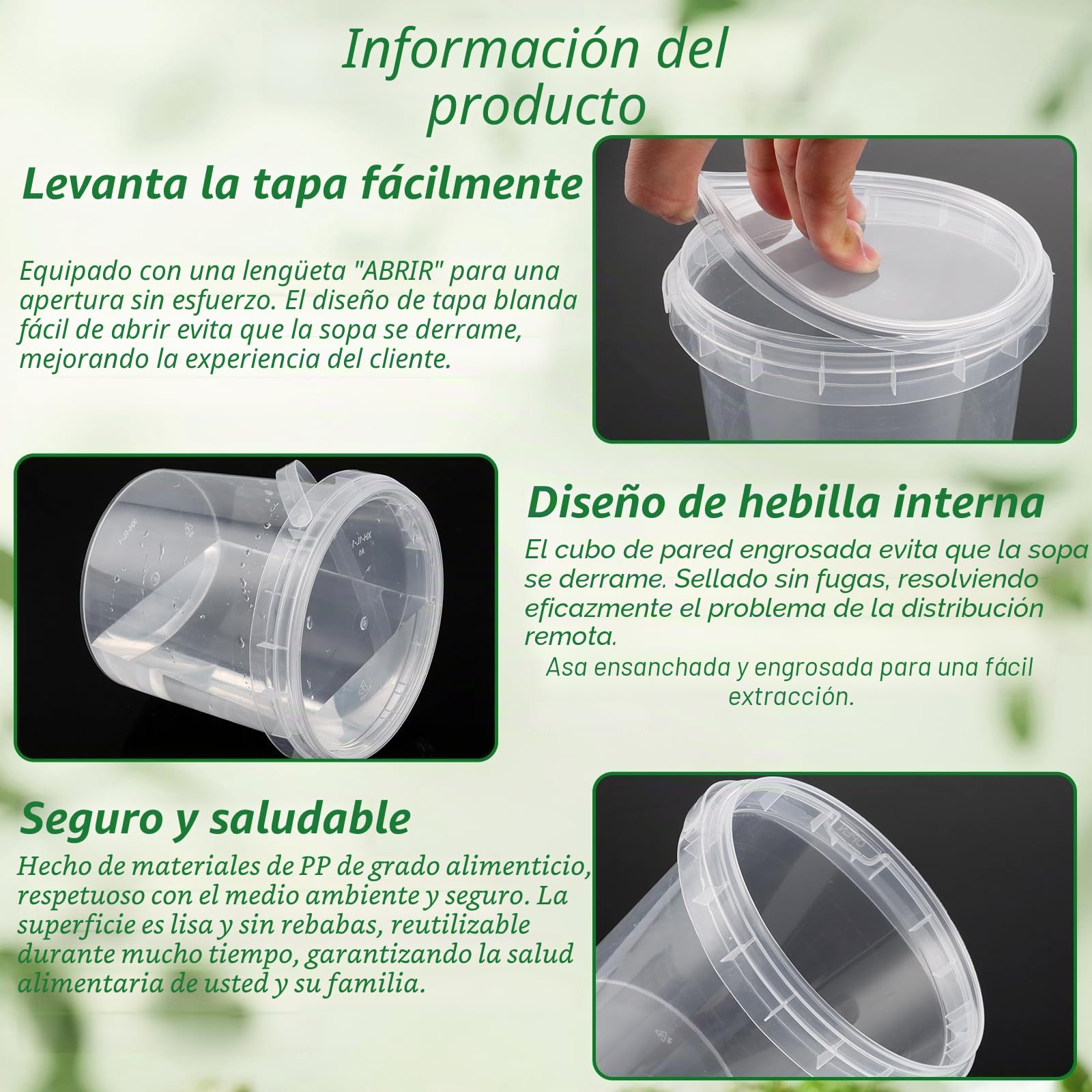 YAYODS 30 cubos con tapa, 1 L, herméticos, de polipropileno, recipientes de plástico reutilizables con tapa, a prueba de fugas, vasos de plástico para alimentos, vasos de plástico con tapa para sopas