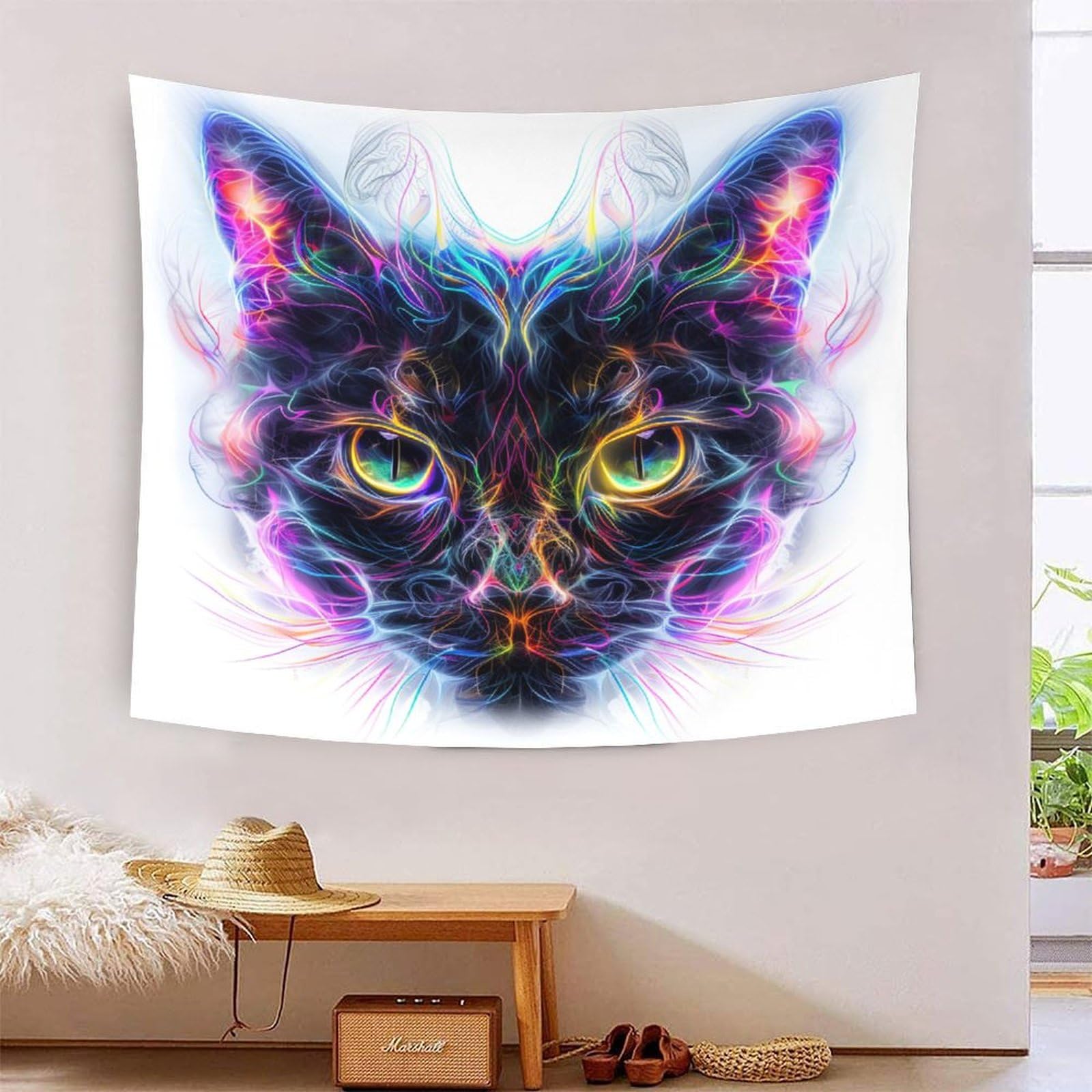 Tapisserie chat 3D effet visuel pour salon et chambre ado 180x230 cm