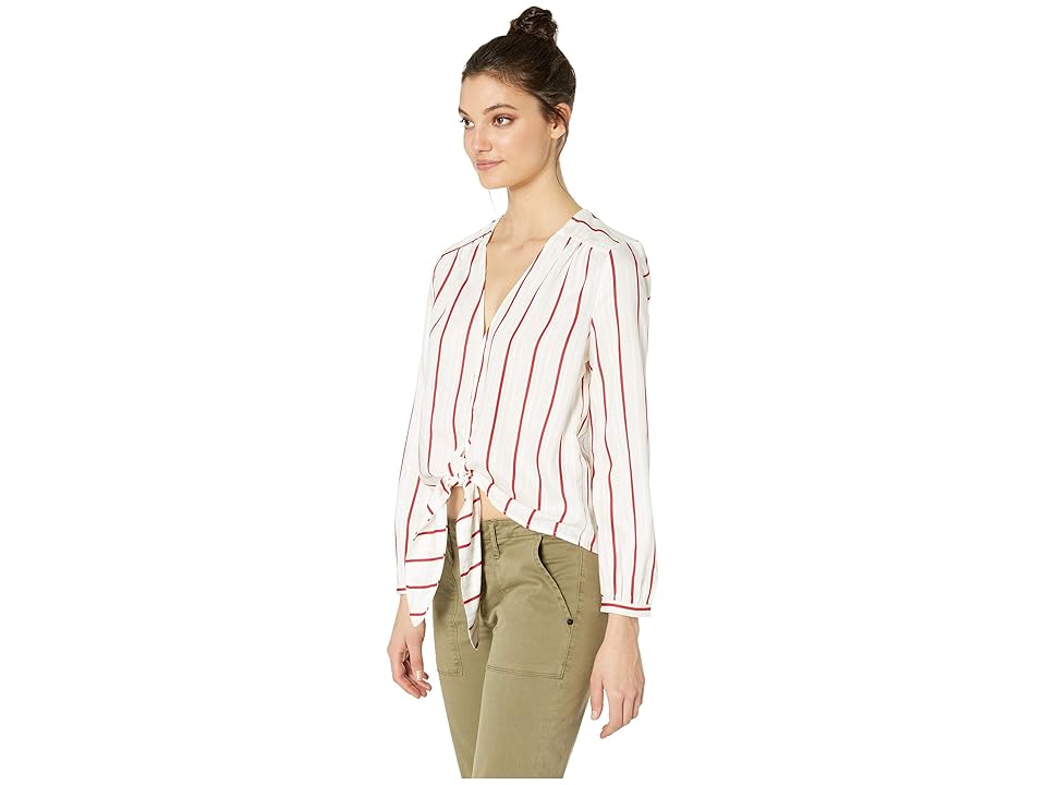 

J.O.A. Button Down Striped Knot Top with Tie Front (Red Stripe) Women's Blouse