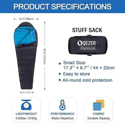 Miniatura 2 de Saco de dormir de plumón para adultos 0F 10F 15F 20F saco de dormir para mochilero para clima frío con saco de compresión