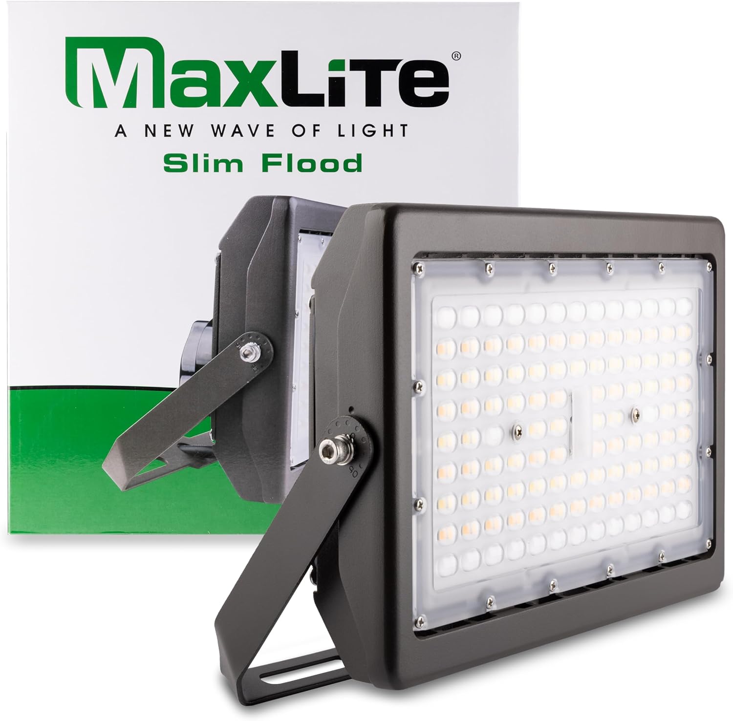 Maxlite MSF70UW-CSBYRPC 70W Slim Flood Light - Outdoor Lights with CCT Selectable 3000/4000/5000K, Landscape Lighting, Bronze Finish, 120-277V, 8480-9980lm, Yoke Mount, IP65, 5-Year Warranty