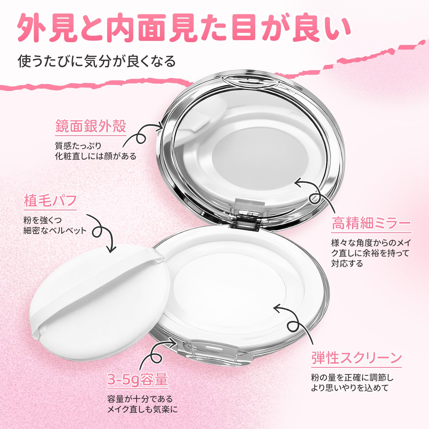 Amazon | コンパクトパウダーケース ルースパウダー 容器 シルバー 厚