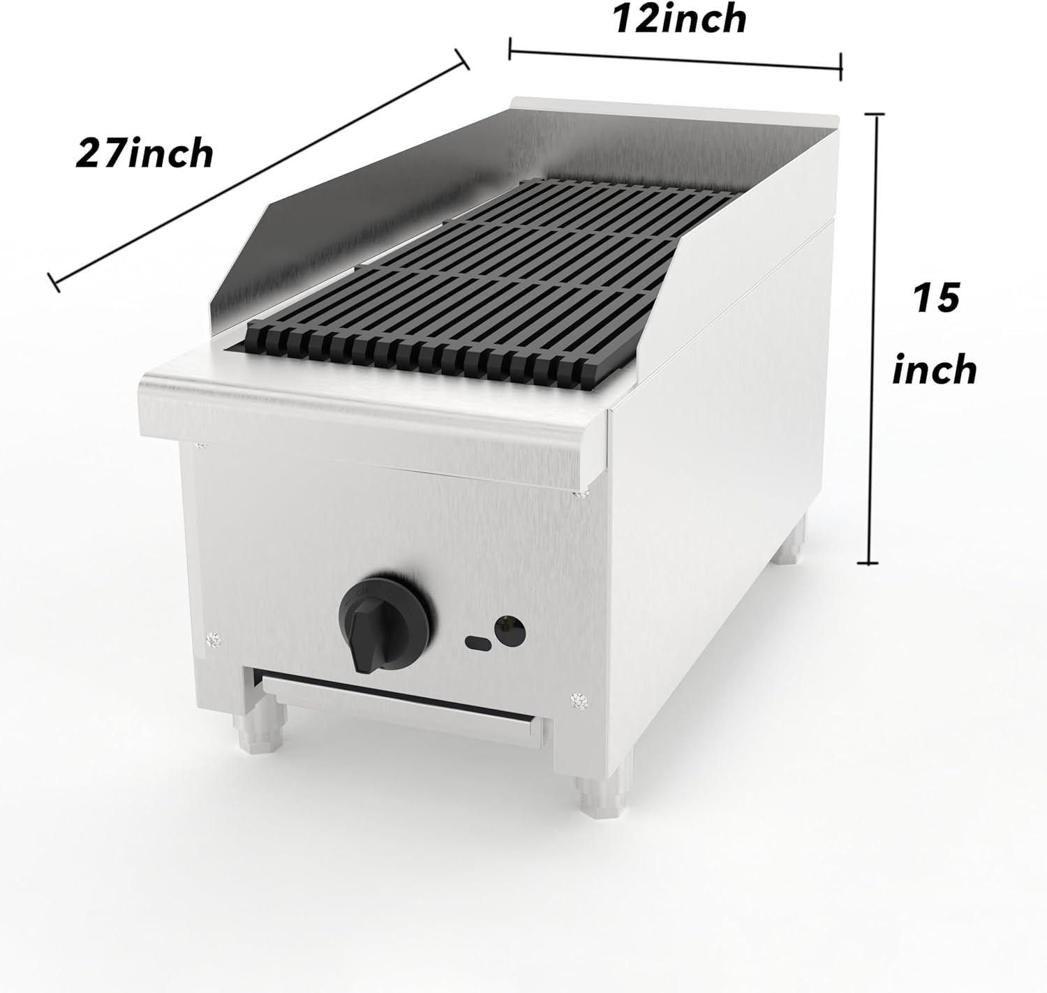 12 Inch Commercial Gas Lava Rock Charbroiler, Countertop Stainless Steel Grill with 1 Burner 28000 BTU, Natural Gas/Propane, Durable Cast Iron Grates, Restaurant BBQ Broiler