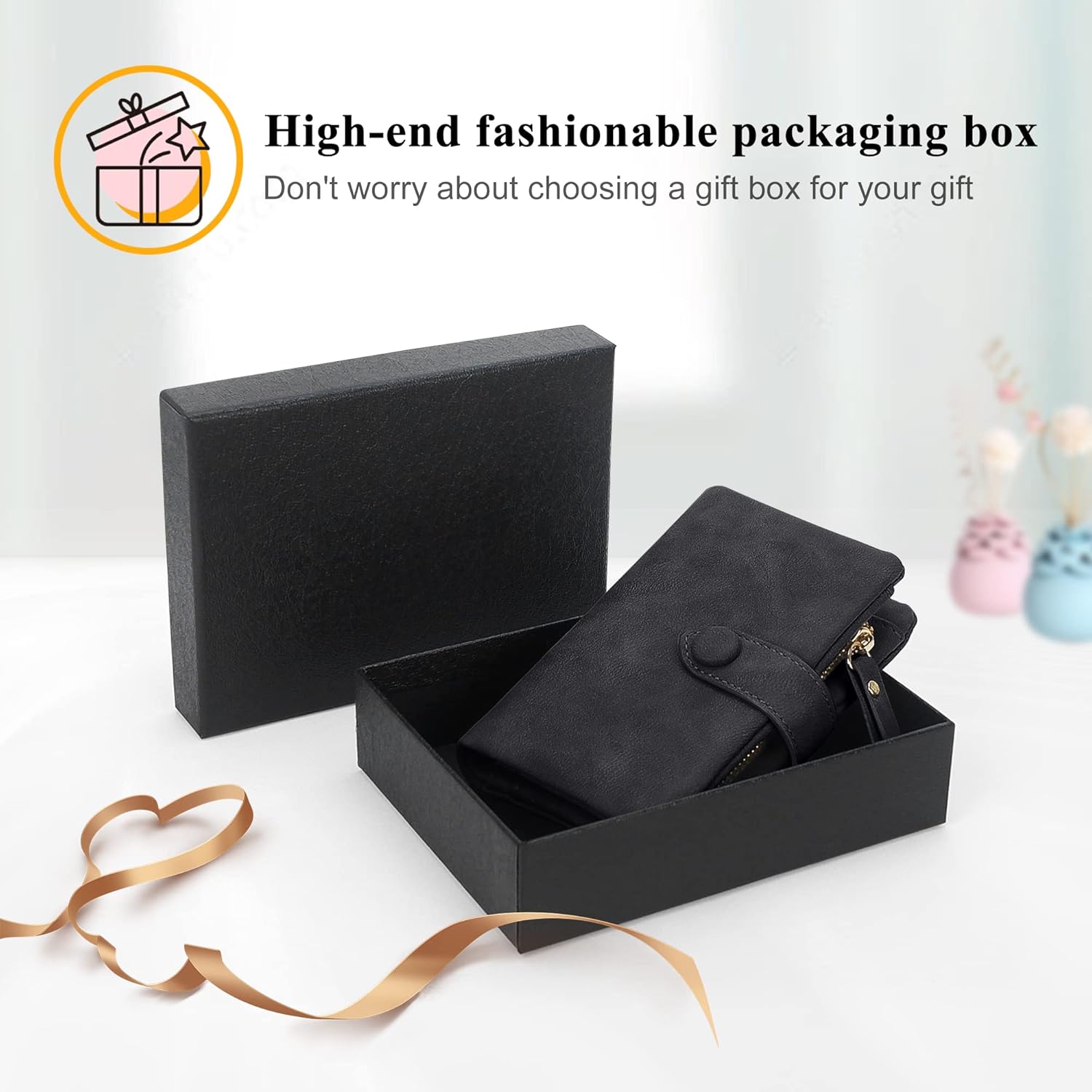 RFID Wallets for Women, Large Capacity Faux Suede Leather Small Womens Wallet with Wristlet (Black) - Image 7