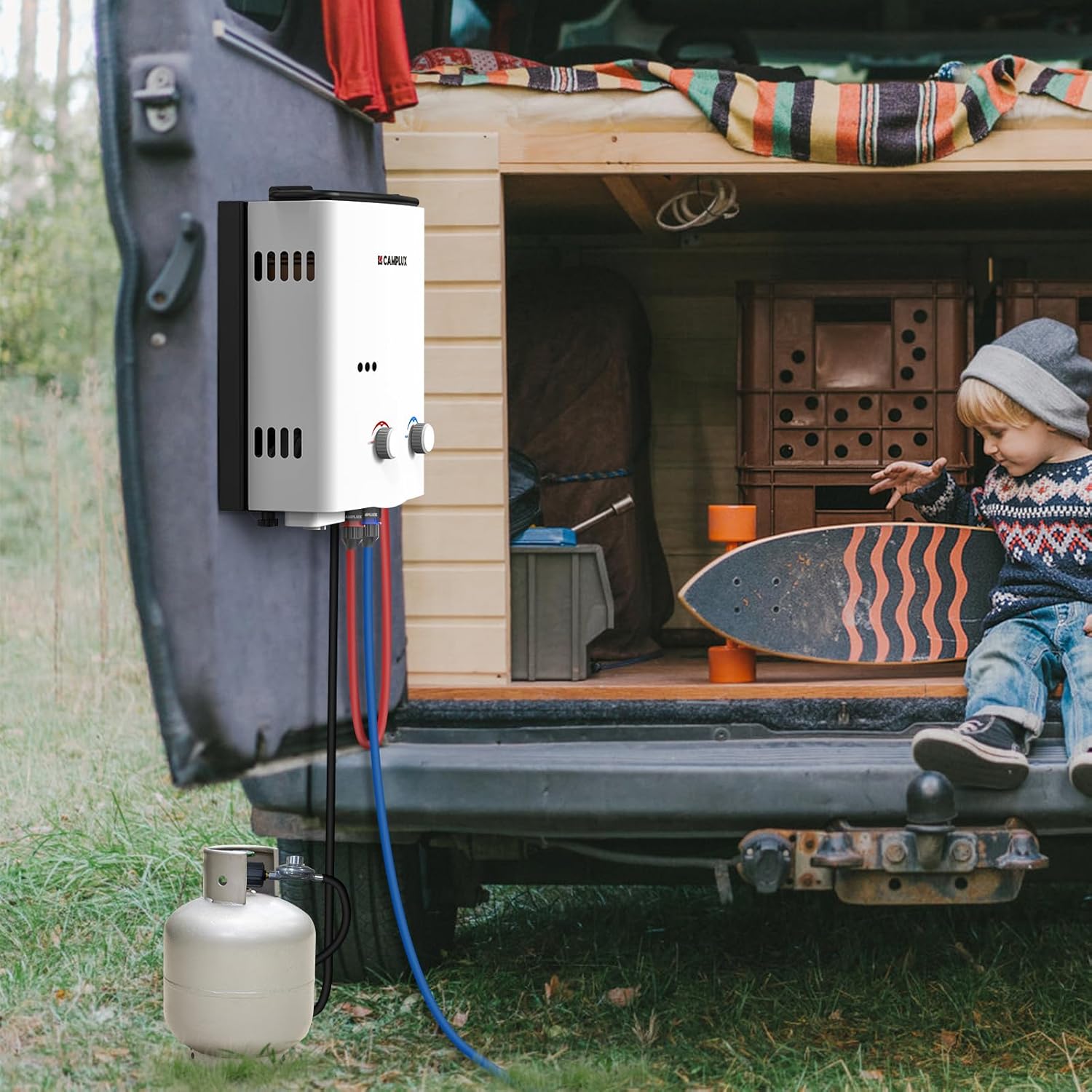 Camplux Tankless Water Heater, 1.32 GPM Portable Propane Outdoor Camping Water Heater, 5L, AY132, White