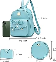 Vista 3 de Mochila de piel para niñas, estilo Bowknot, 3 piezas de mochila, bolso y monedero a la moda, para mujer