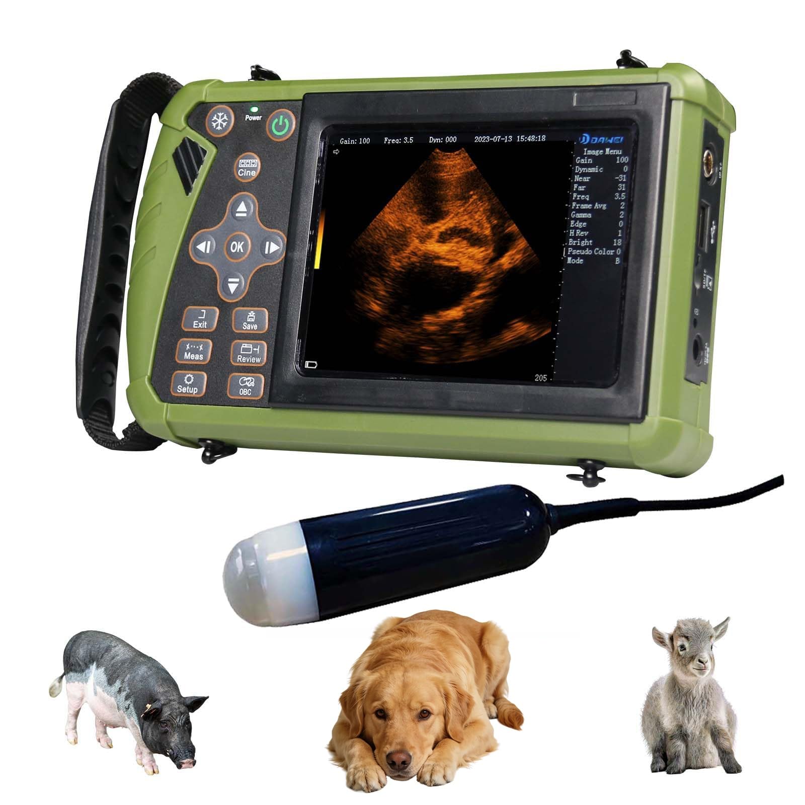 Échographe Vétérinaire, Échographe Manuel, Avec Sonde 3,5 MHz, Échographe B, Écran LCD 5,6 Pouces, Pour Le Contrôle De Gestation Chez Les Bovins, Ovins, Caprins Et Porcin(Machine+convex array probe)