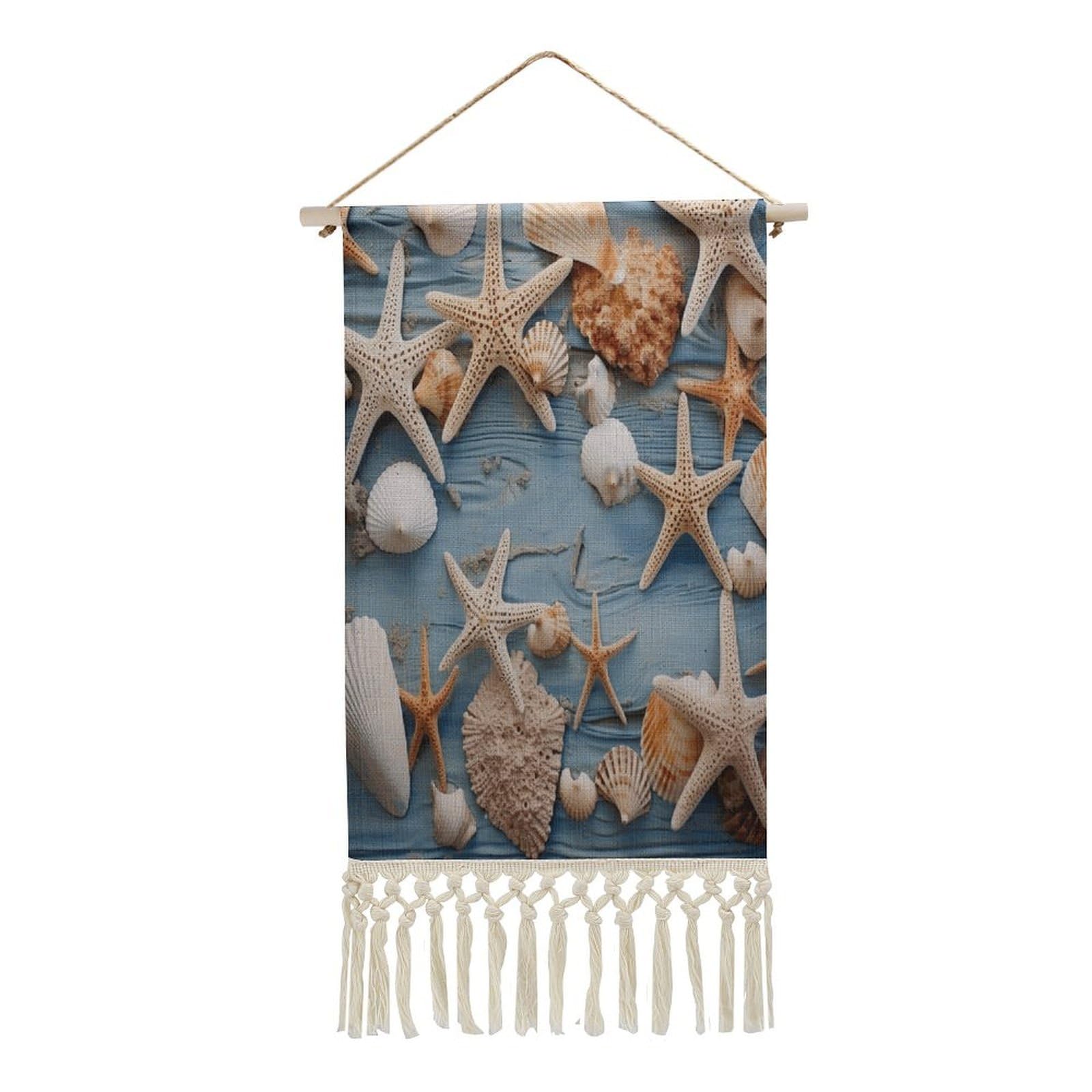 Adfgyerh Style Shell Starfish Pattern Tapestry With Tassels Cotton And Linen Hanging Posters, Wall Art For Travel Gift, Wall Tapestry For Office Home Decor Bedroom Living Room Decor
