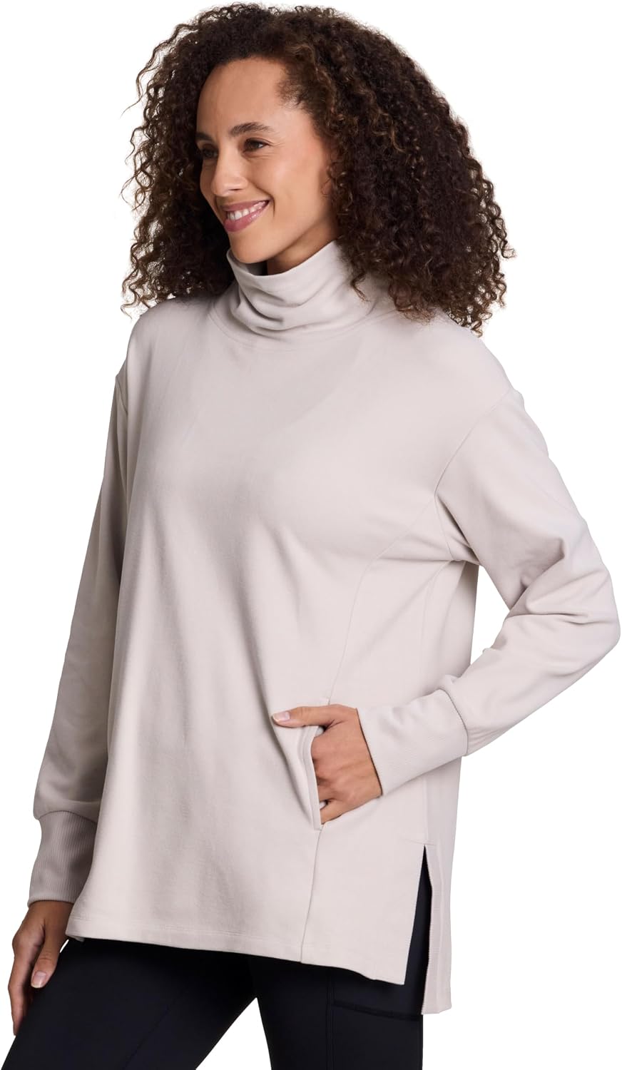 RBX Activewear Cowl Neck Sweater for Women, Lightweight Ultra Soft Plush Fleece Pullover Sweatshirt with Relaxed Fit