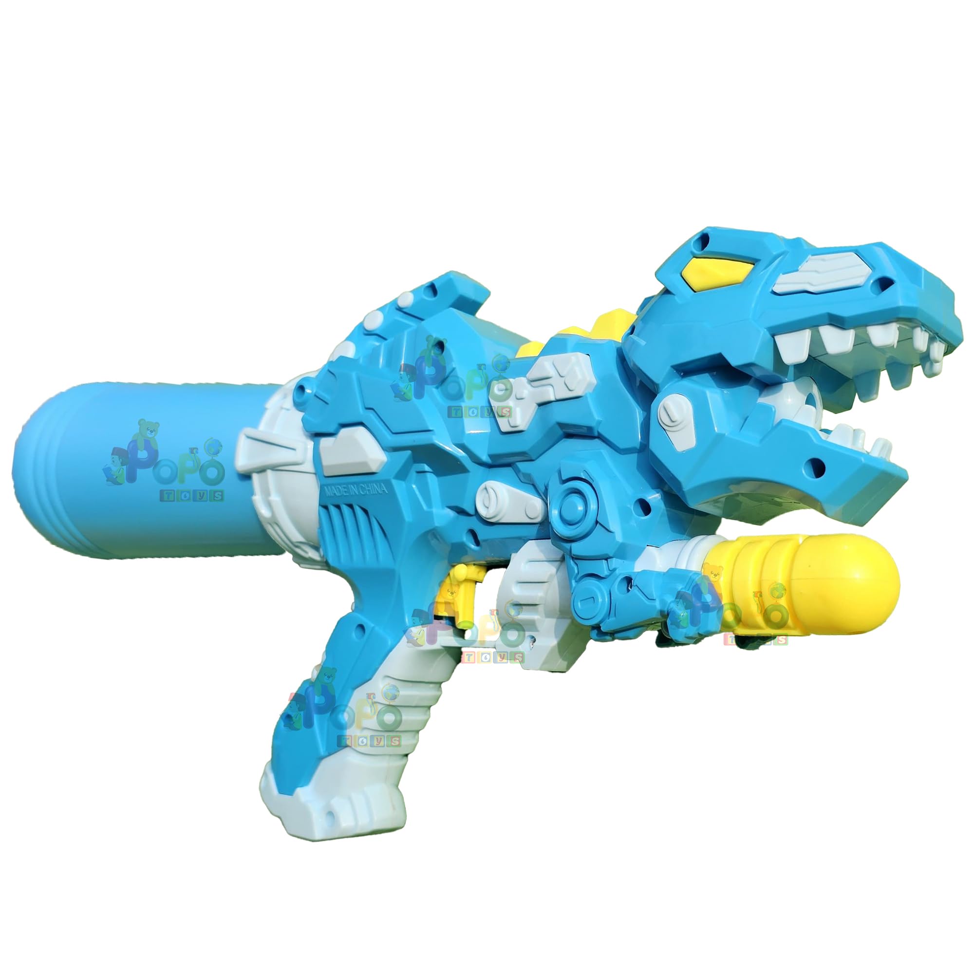 PoPo Toys Holi Dinosaur Pull-n-Pump Pressure Pichkari | Ultimate Power Pressure | Blue | with Free Holi Balloons & Gulal