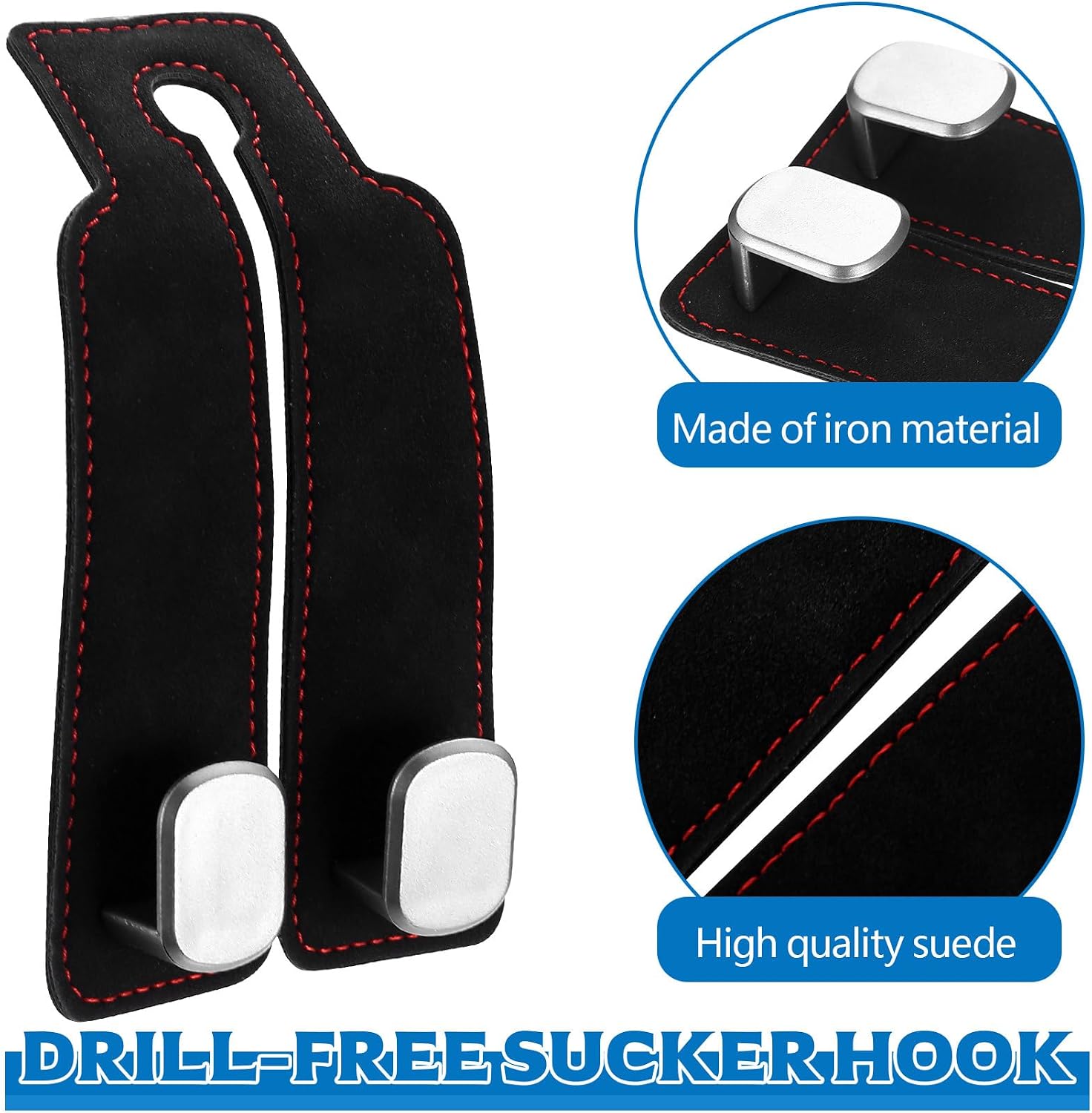 4 PcsCar Seat Back Double Hook, Car Headrest Hooks Backseat Hangers, Car Seat Organiser Hooks, Leather Auto Seat Back Storage Hook forcar Accessories Bags Handbags Purses Hangers(Black) image 4