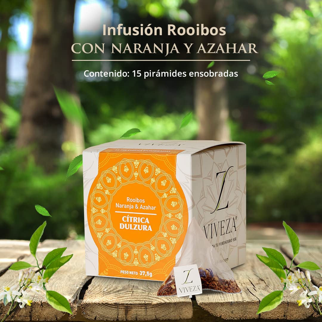 Viveza Cítrica Dulzura Infusión Rooibos con Naranja y Azahar Sin Teína Caja 15 Pirámides 37,5 gr