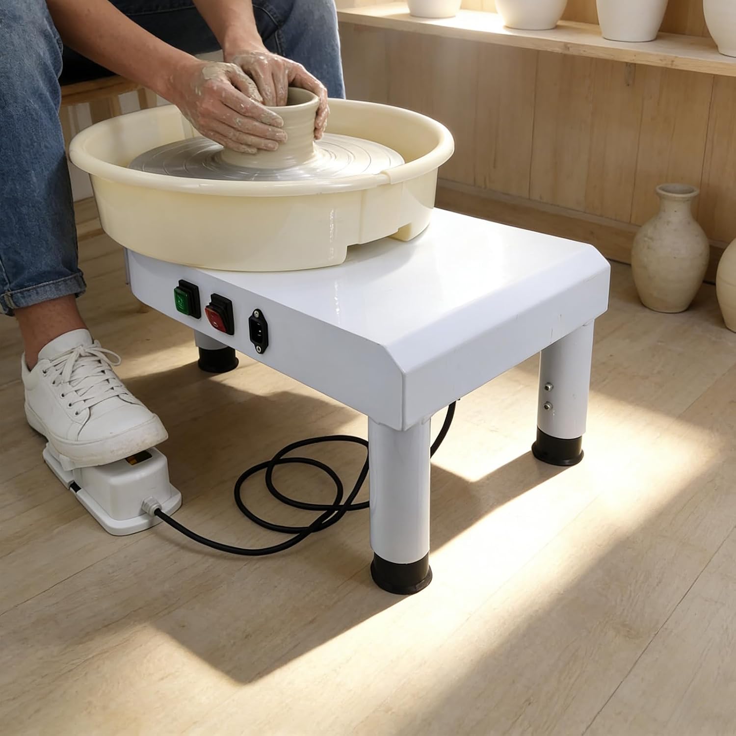 14" Pottery Wheel Clay Machine 350W, Heavy Duty Electric Ceramic Wheel with Metal Base, 35cm Large Turntable Potter's Wheel with Foot Pedal, 8pcs Pottery Tool Kit for Professionals & Beginners, White