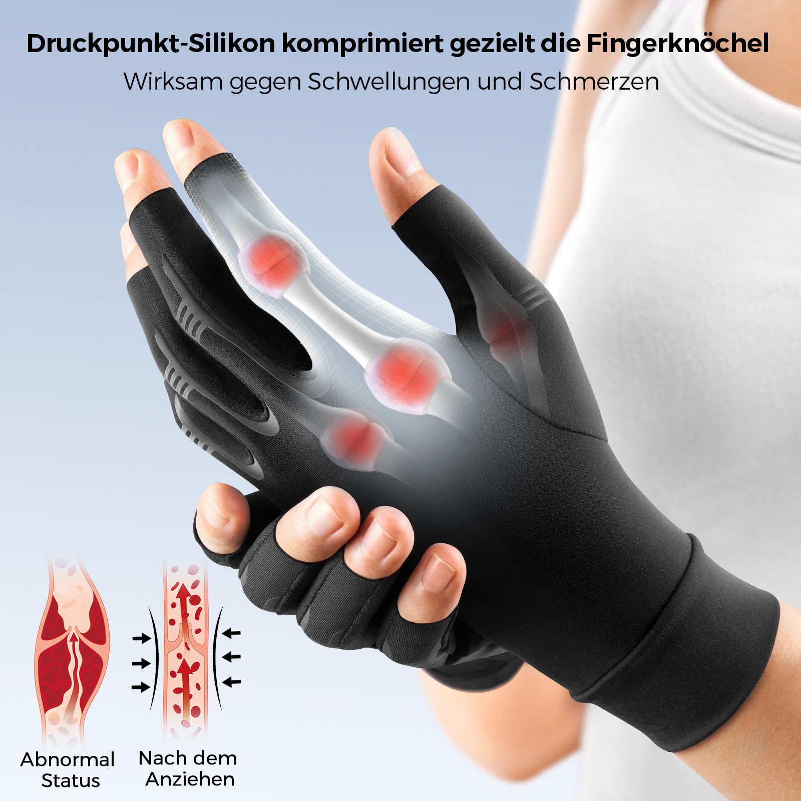 FREETOO Vollhand-Kompression Arthrose Handschuhe, Hochelastische Anliegende Kompressionshandschuhe für Arbeit Schlafen Sport, Schmerzlindert Polyneuropathie Handschuhe für Arthritis Karpaltunnel