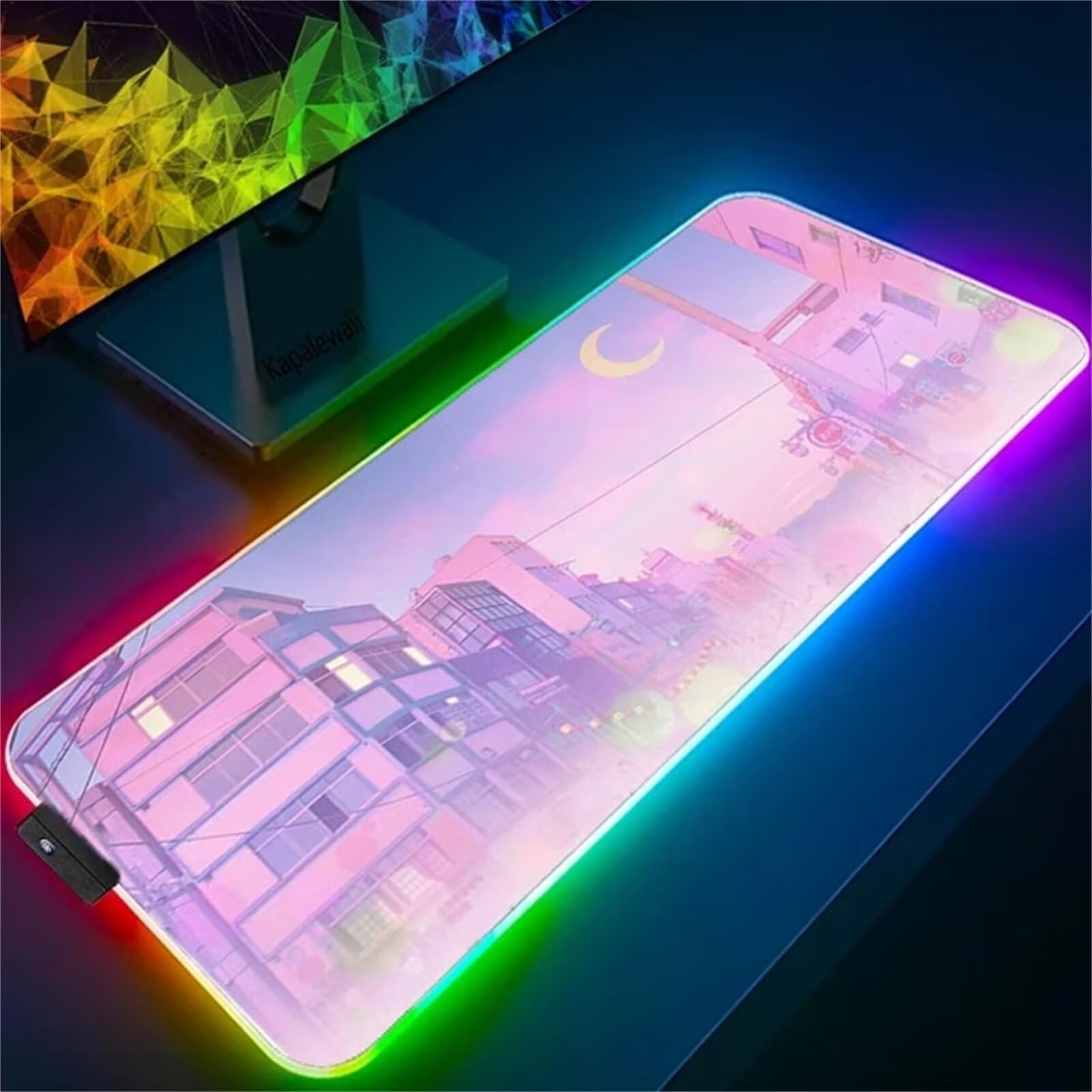 Paisaje Lunar RGB Alfombrilla de ratón para Juegos 900x400x4mm Alfombrilla Ratón Grande Alfombrilla de Escritorio LED con Base de Goma Antideslizante para Gamers PC y Portátil