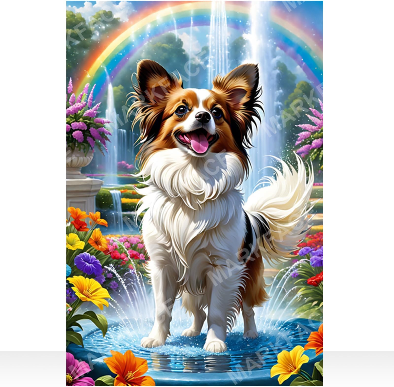 MARKFACE DIY 5D Papillon Dog Diamond Painting Kit,Dog Playing in Water Art Painting Crafts Adult Beginner Diamond Art 5D Full Art Diamond Painting Home Wall Decoration Gift 8x12inch