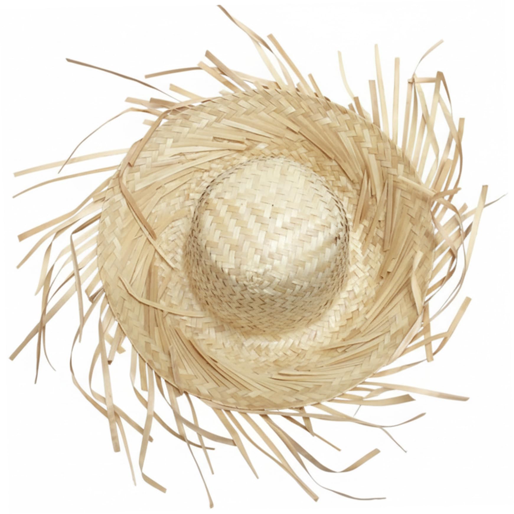 Sombrero de paja de Puerto Rico Pava, paja tejida a mano con ala con flecos para fiestas de verano, estilo sombrero mexicano, disfraz Pava Puerto Rico