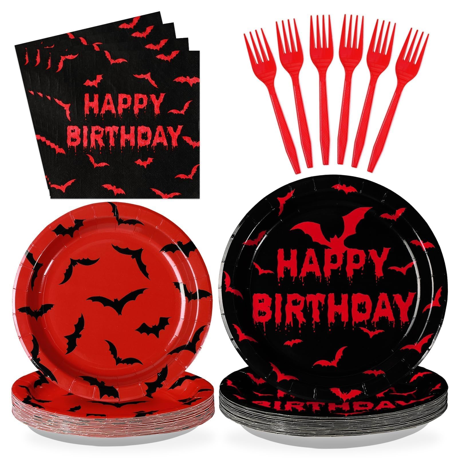 96Pcs Bats Birthday Bloody Bat Vampire Halloween Party Supplies Serves 24