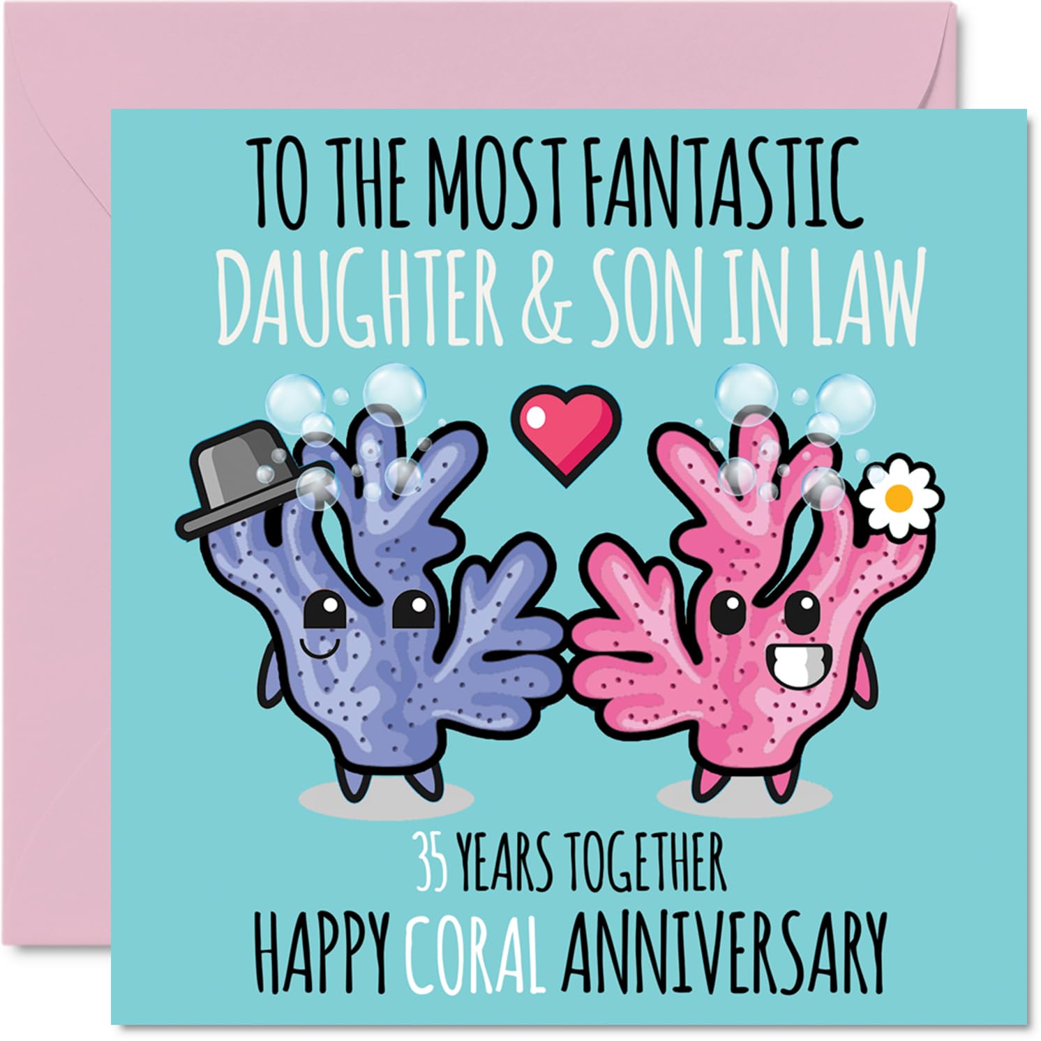 Cute Coral Anniversary Card for Daughter & Son In Law - 35 Years Together - Happy 35th Wedding Anniversary Cards for Son In Law Daughter, 145mm Greeting Cards Anniversaries