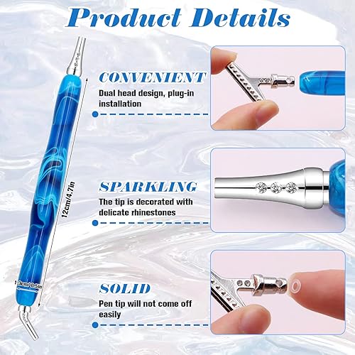 Miniatura 2 de ZYNERY Kit de 27 bolígrafos de pintura de diamante, 45 puntas ergonómicas de metal de acero inoxidable, bolígrafos de arte de resina de diamante,