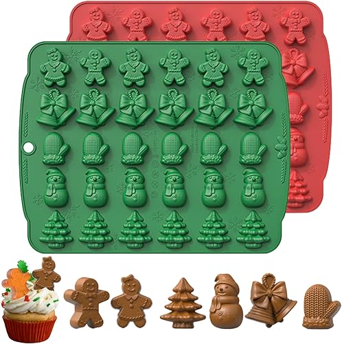 Molde de silicona para chocolate de Navidad, 1 paquete de 30 cavidades de silicona de Navidad, molde de jengibre para dulces, herramienta para