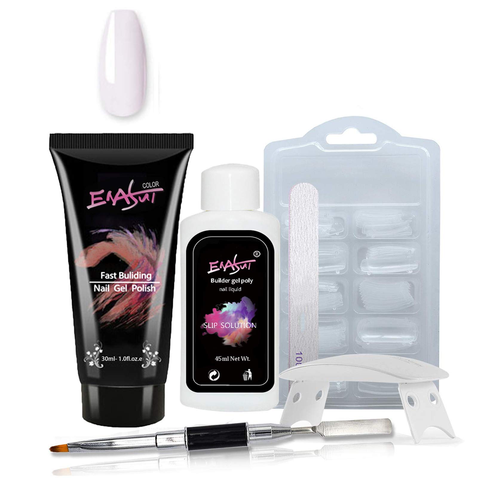 ENASUI 30ml Nail Extension Gel with Mini Nail Lamp Slip Solution Nail Enhancement Trial Kit Poly Nail Extension Gel Kit Nail Technician All In One Kit for Starter (white)