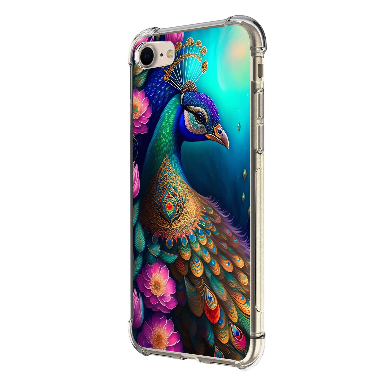 Beaucov Case for iPhone SE 3rd Gen 2022,Colorful Peacock Mandala Flowers Drop Protection Shockproof Case TPU Full Body Protective Scratch-Resistant