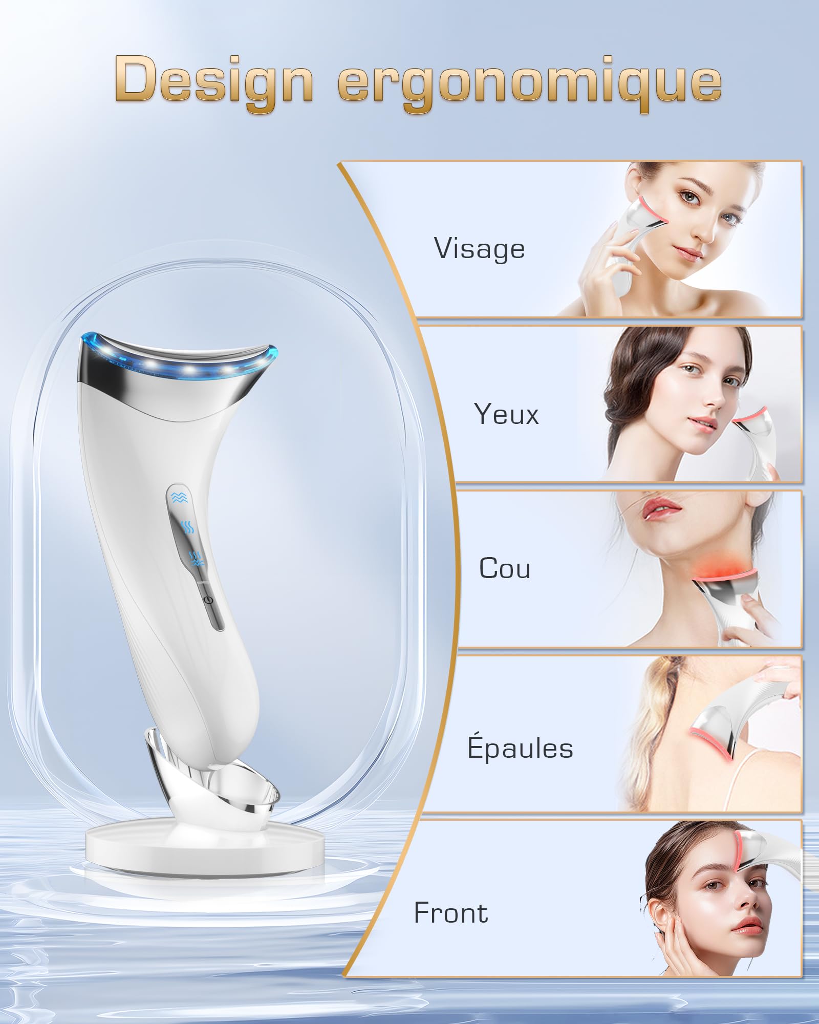 Appareil Massage Visage Anti Rides: Masseur Facial Double Menton de Beauté Electrique avec Lifting EMS Massage Thermique à 45℃ - 3 Modes LED Appareil de Beauté - Raffermissement du Visage et du Cou
