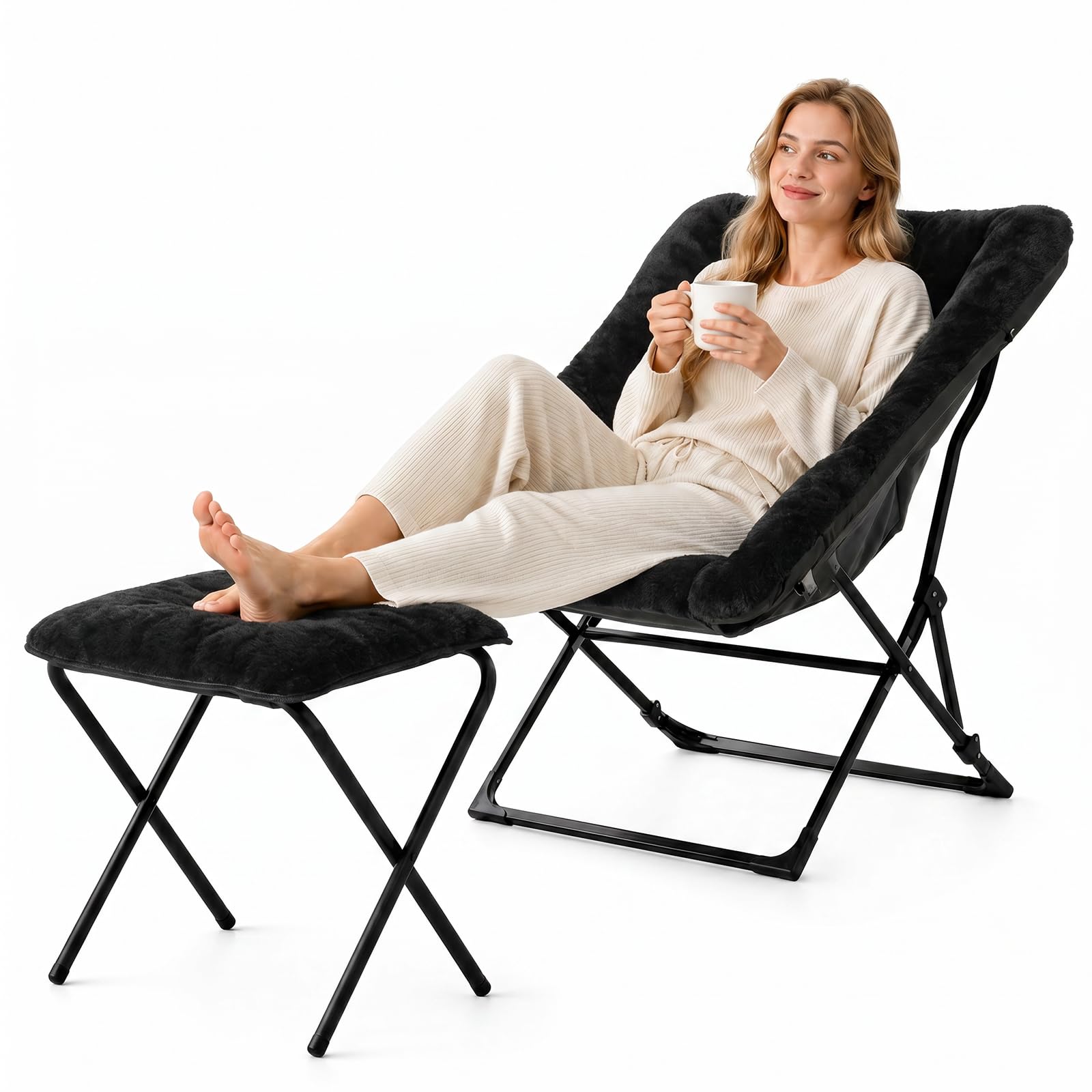 Sillones Individuales,Sillón Orejero con Reposapiés Tapizada | Butaca de Salón de Respaldo Alto, Sillón Lectura con Otomana,Ergonómico, Soporte 150kg, para Salón,Dormitorio y Oficina