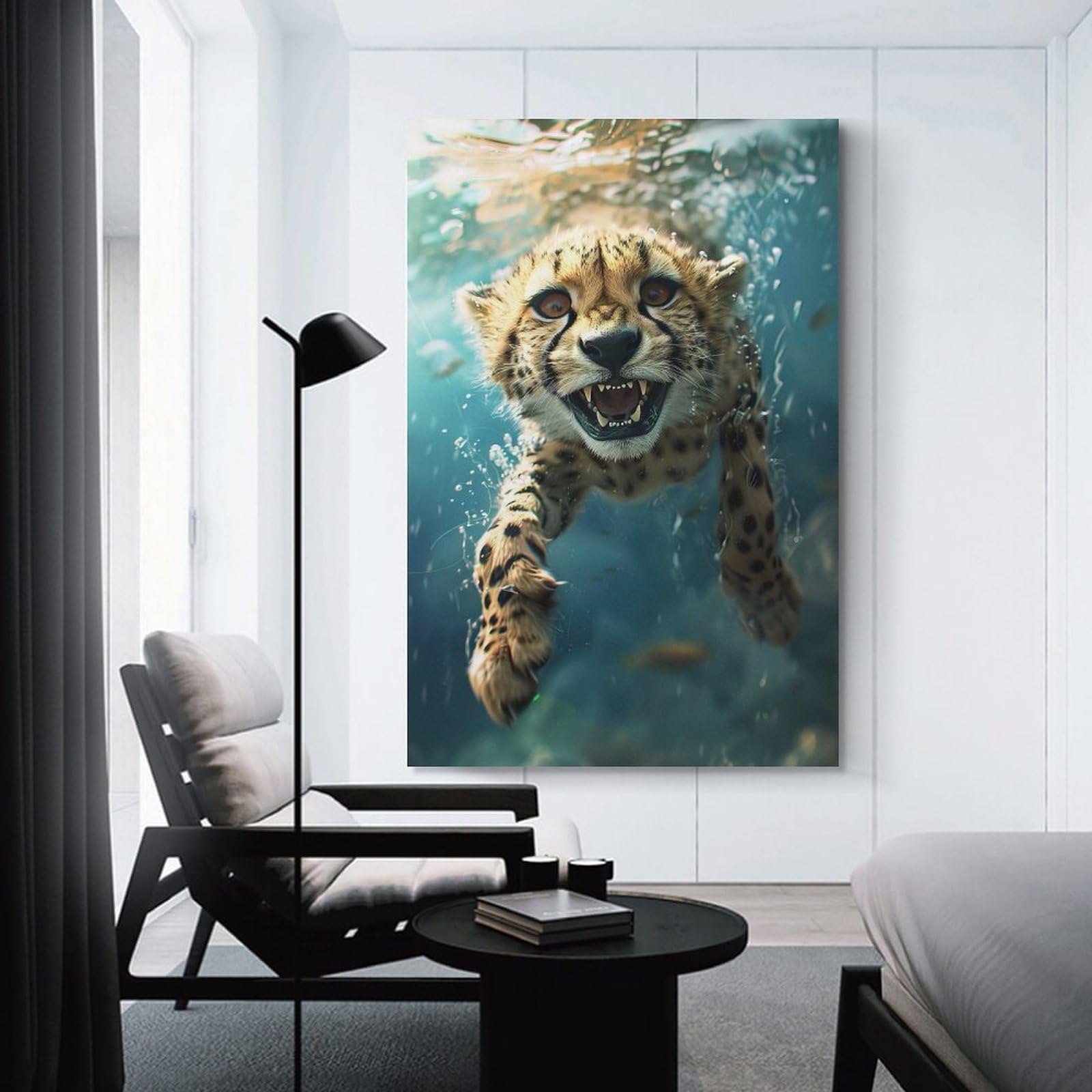 Junmoney Cheetah Sea Wall Art Print, 20x30inch(50x75cm), for Wall Displays, Bedrooms Or Room Updates, A Versatile Canvas Print for Layering