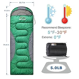 0 Degree Winter Sleeping Bags for Adults Camping -Temp Range (5F - 32F) Portable Waterproof Compression Sack- Cold Weather Sleeping Bags for Big and Tall in Env Hoodie: Hiking Backpacking 4 Season