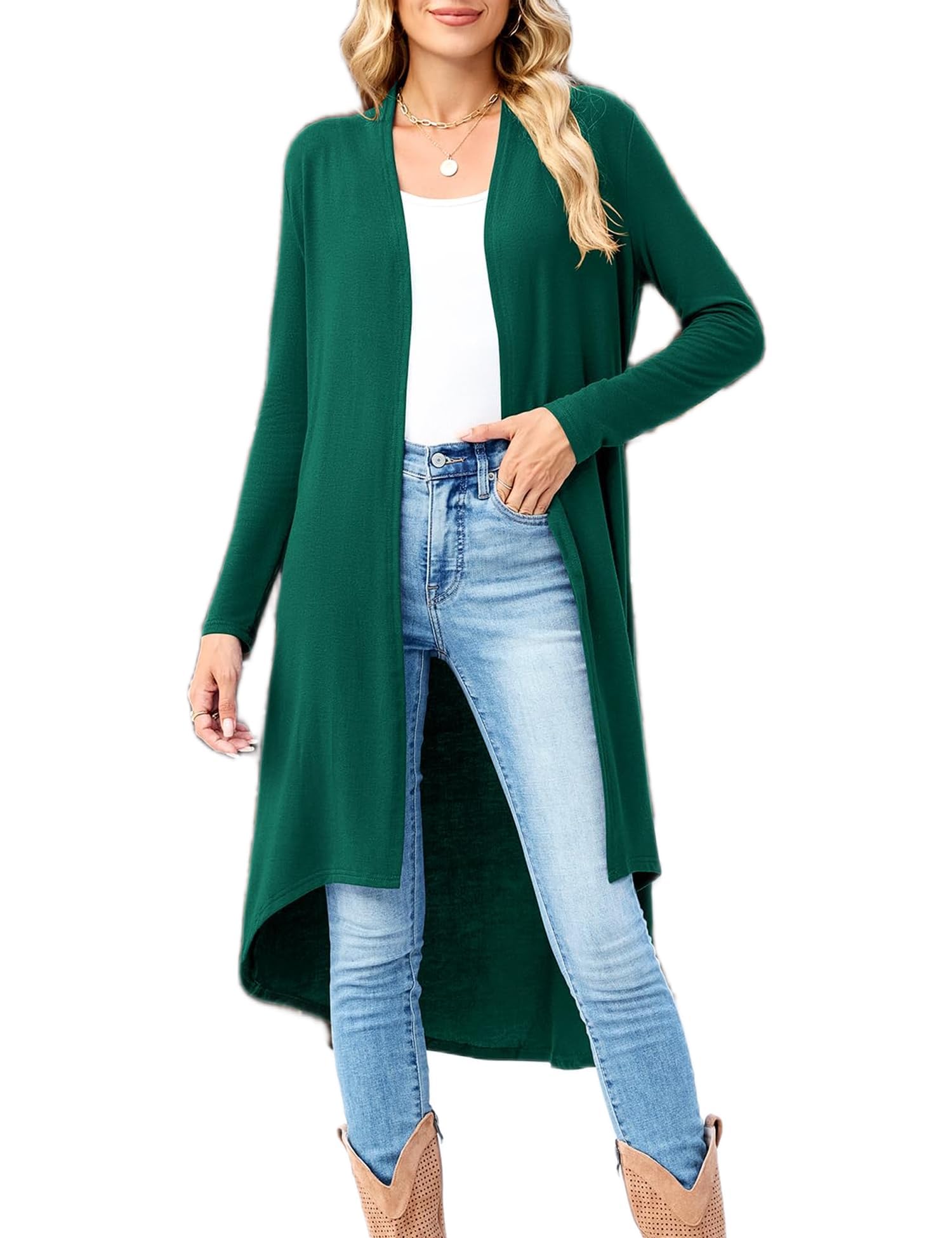 BDTECAOR Strickjacke Damen Lang Leicht Cardigan Casual Langarm Mantel 2026 | Sommer,Open Front,Maxi Strickjacken mit Asymmetrischer Saum