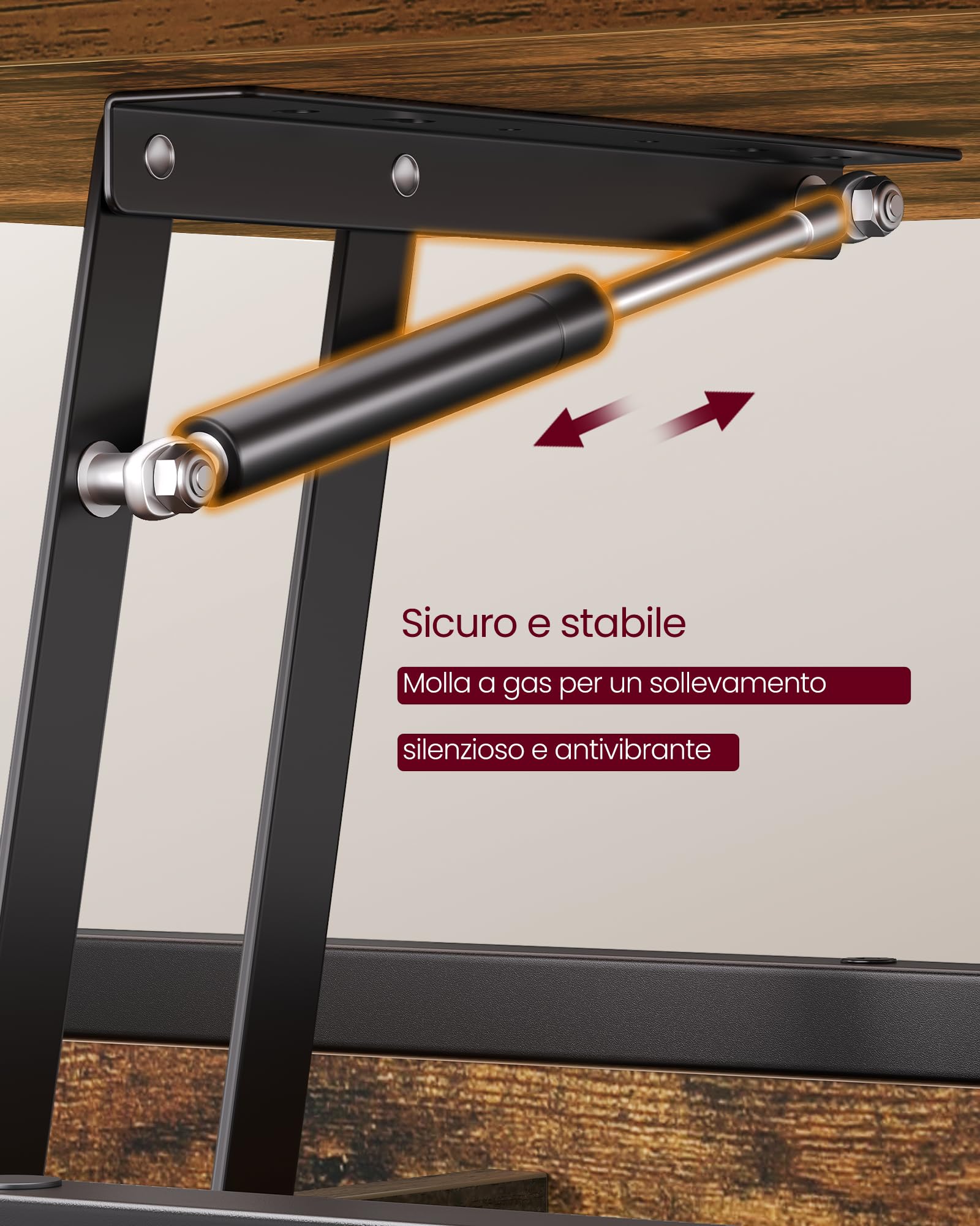 VASAGLE Tavolino con Piano Sollevabile, Tavolino da Salotto, con Ripiano Aperto e Scomparti Nascosti, 50 x 100 cm, Marrone Vintage e Nero Inchiostro LCT261KD02