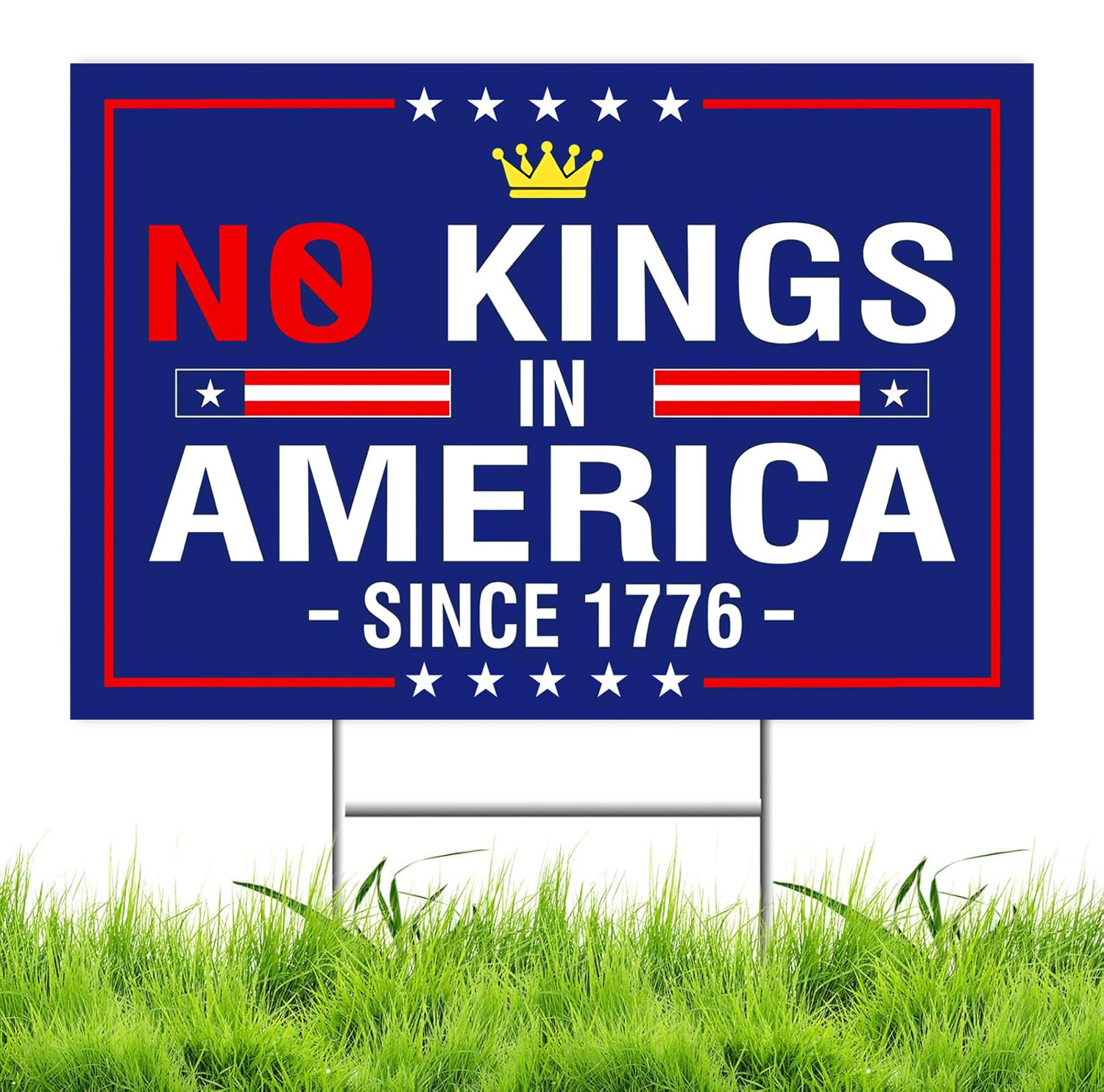 No Kings In America Yard Sign - Resist Hate Lawn Sign Save Democracy Double Sided Corrugated Plastic Outdoor Lawn Garden Sign with Metal H Stake 18"x12" (Blue)-image-42