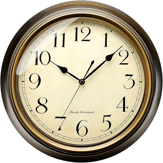 Plumeet Retro Wall Clock 13'' Non Ticking Classic Silent Metal Wall Clocks Decorative Kitchen Living Room Bedroom - Battery Operated (13'', Arabic Numerals)