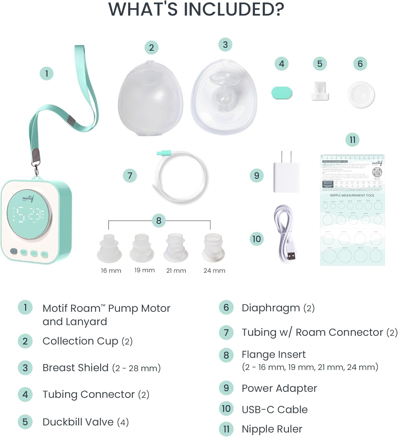 Motif Medical Roam Hands-Free Breast Pump for Breastfeeding - Portable Breast Pump w/Two Pump Modes, Digital Screen & 5 Flange Sizes - Rechargeable Breastfeeding Essentials Set