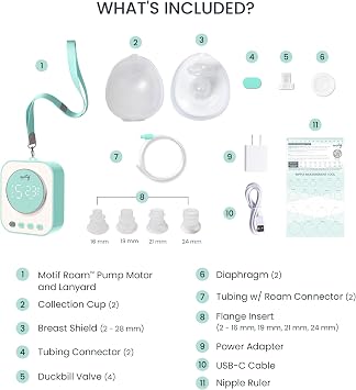 Motif Medical Roam Hands-Free Breast Pump for Breastfeeding - Portable Breast Pump w/Two Pump Modes, Digital Screen & 5 Flange Sizes - Rechargeable Breastfeeding Essentials Set