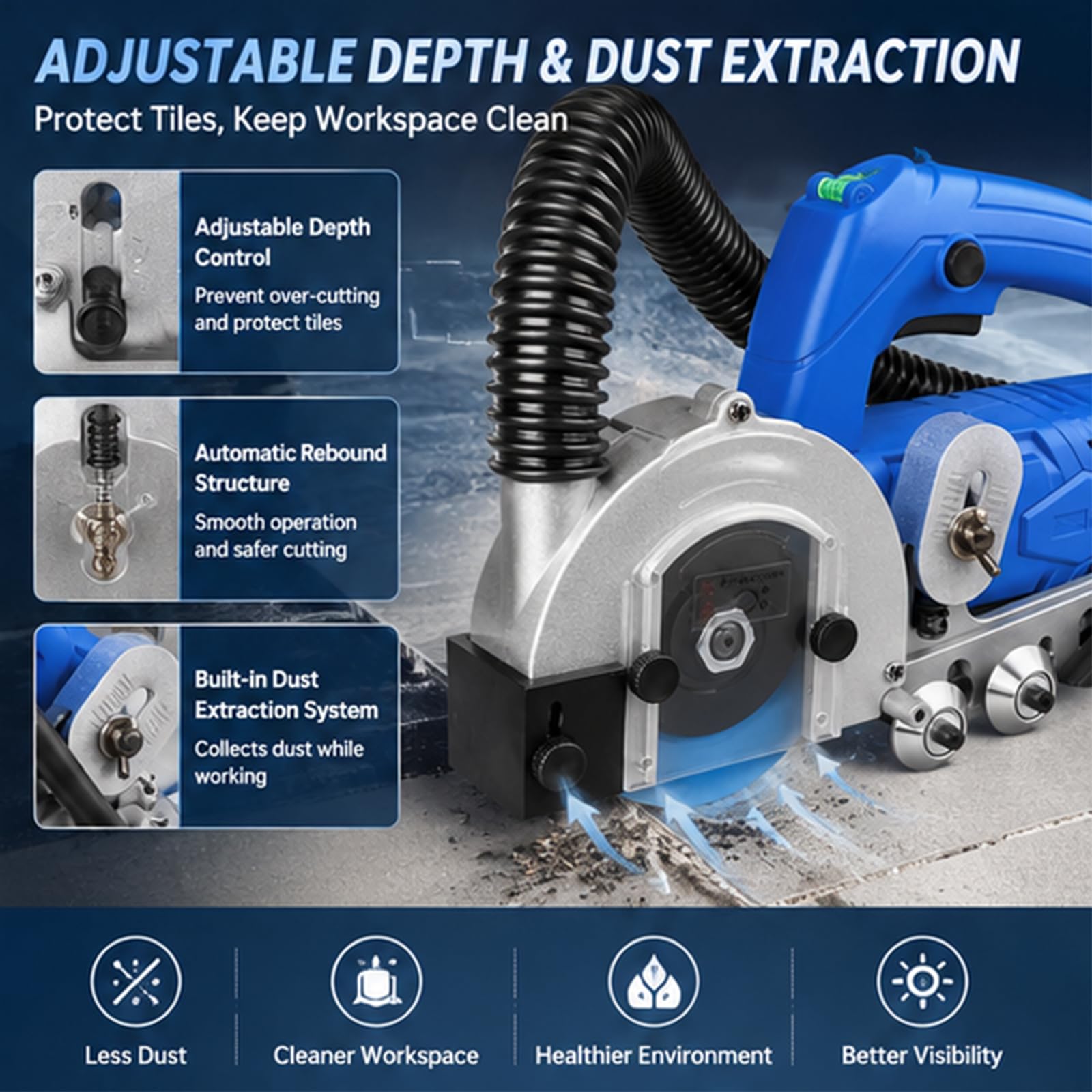Rimuovi Fuga Elettrico Per Piastrelle Lama Diamantata 9000rpm | Raschietto potente per ristrutturazione bagno e cucina con aspirazione